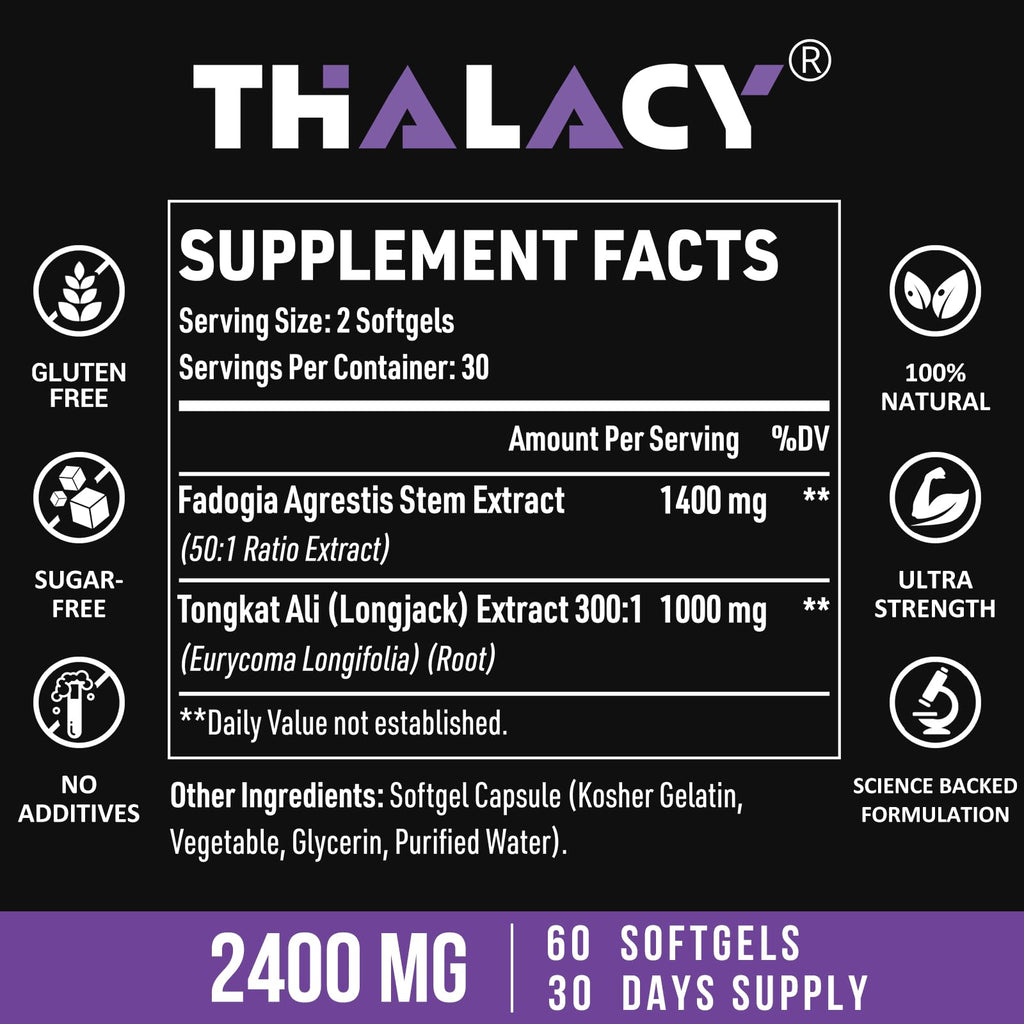 Thalacy 2400mg Fadogia Agrestis Tongkat Ali Supplement - Fadogia
