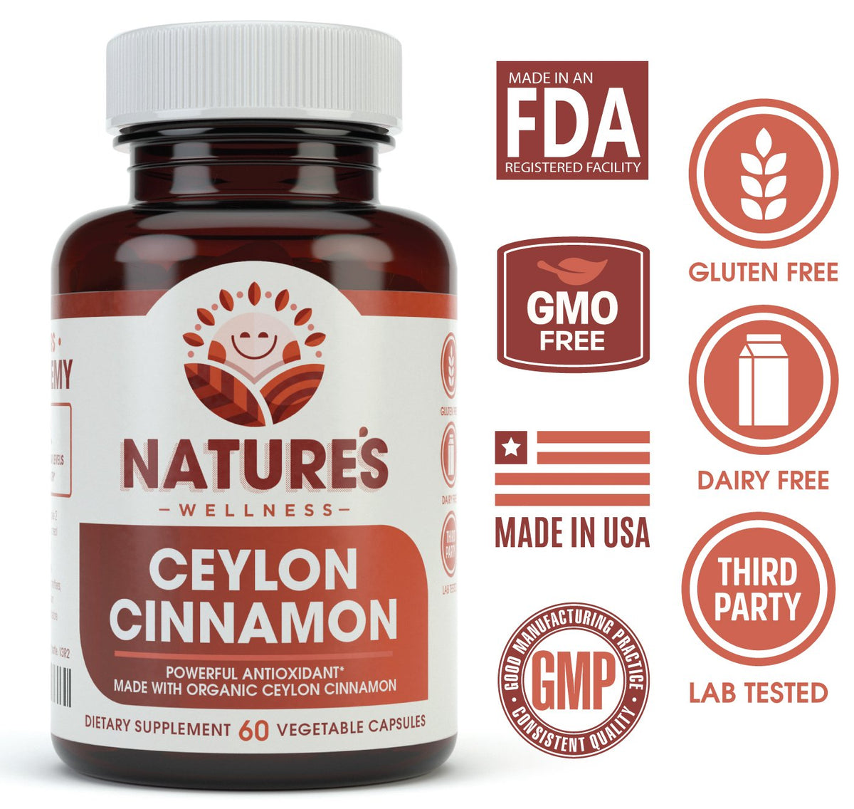 Natures Wellness Organic Ceylon Cinnamon 1200 mg - 60 Vegetarian Capsules - image 2