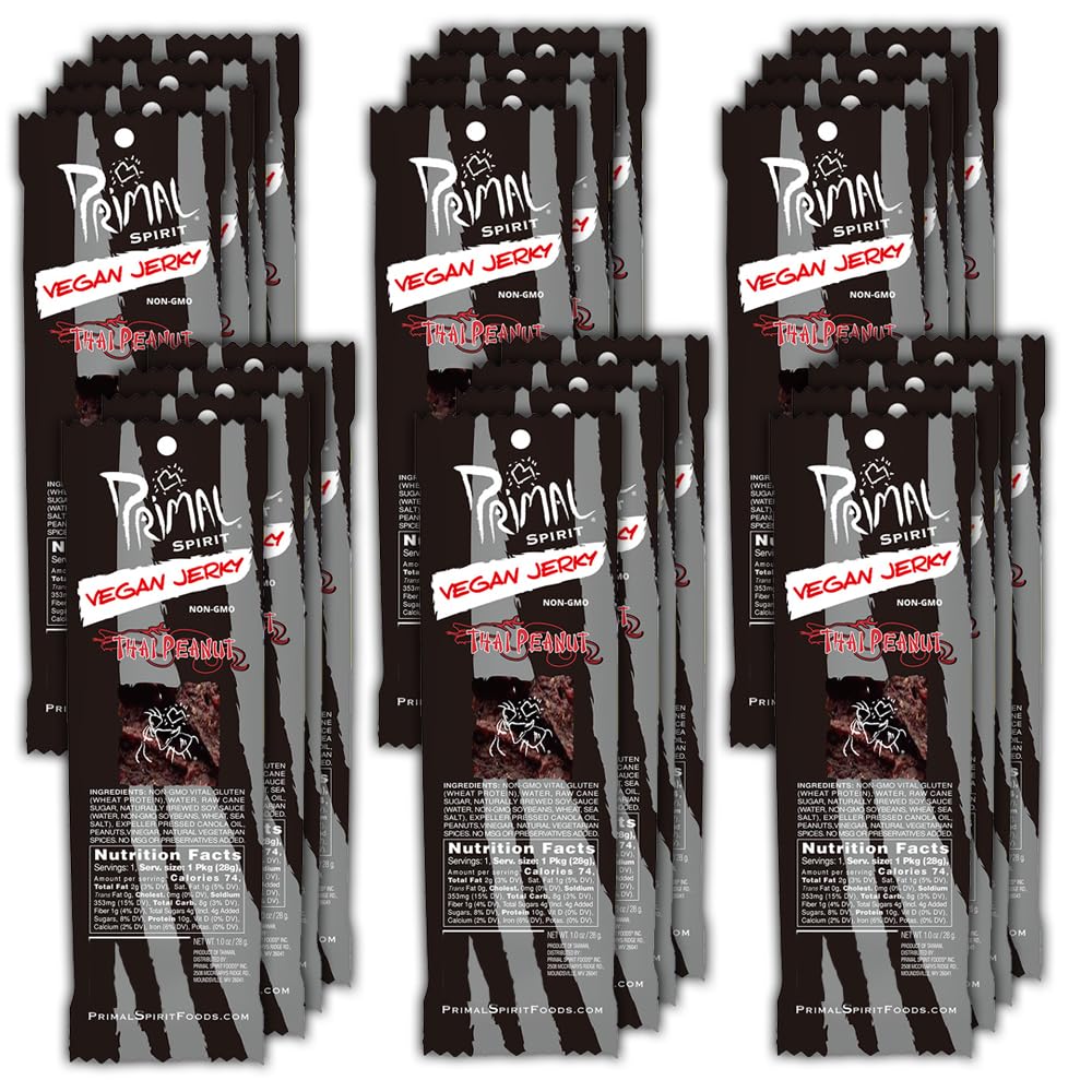 Primal Spirit Foods Meatless Vegan Jerky Thai Peanut - 24 Strips