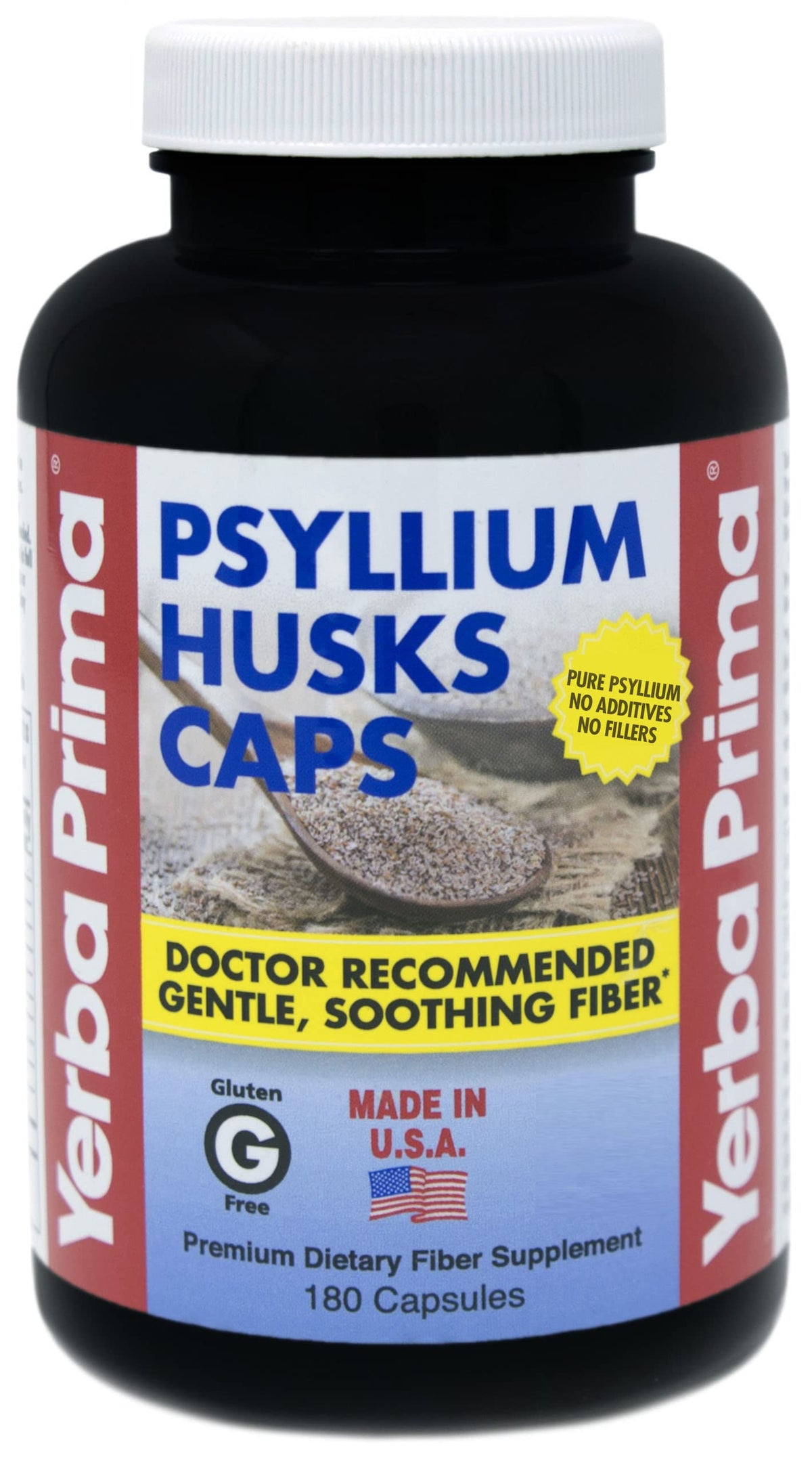 Yerba Prima Psyllium Husks Caps Dietary Fiber 625 mg - 180 Capsules