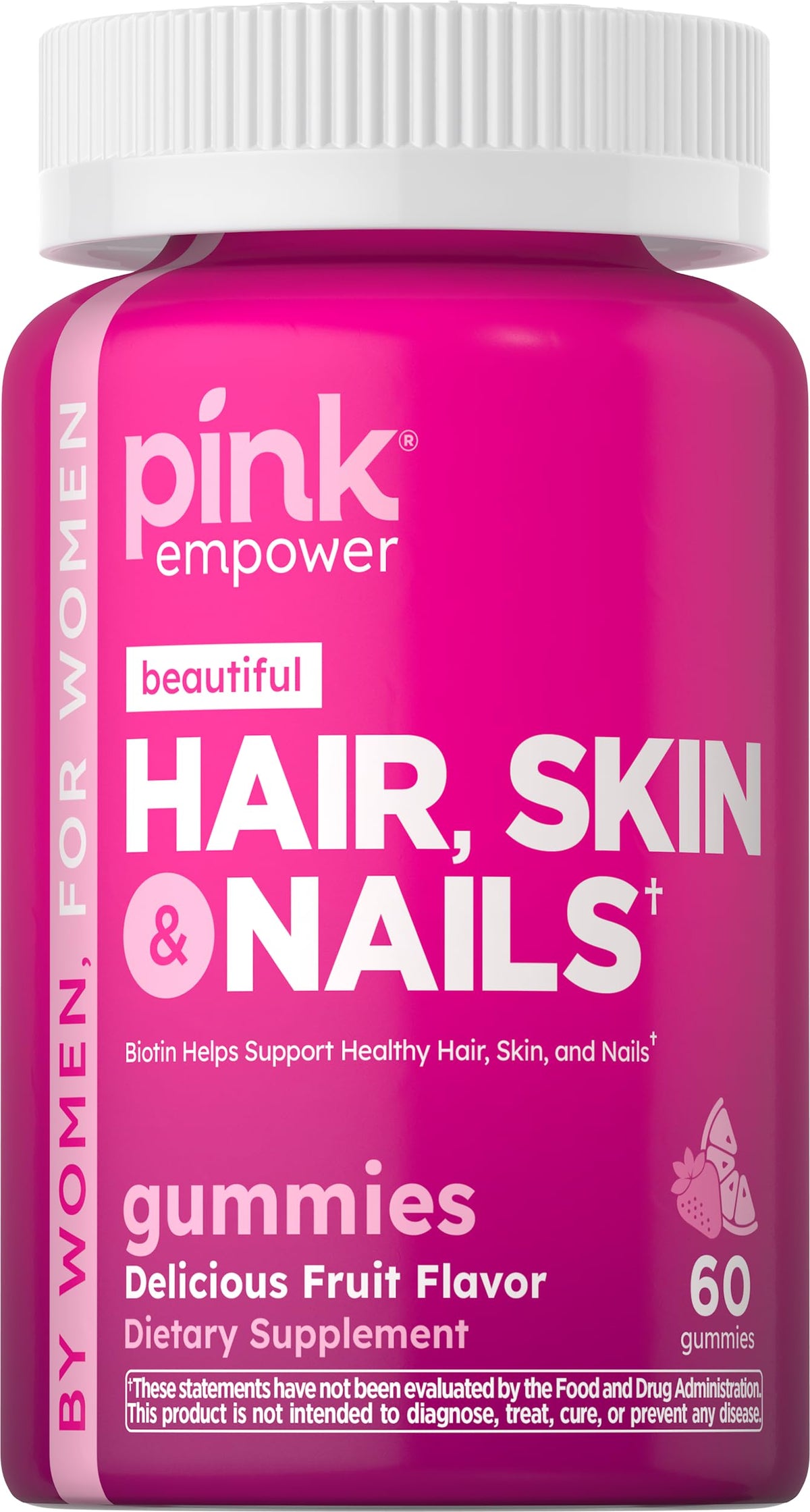 PINK Hair Skin Nails Gummies with Biotin 2,500 mcg - 60 Count