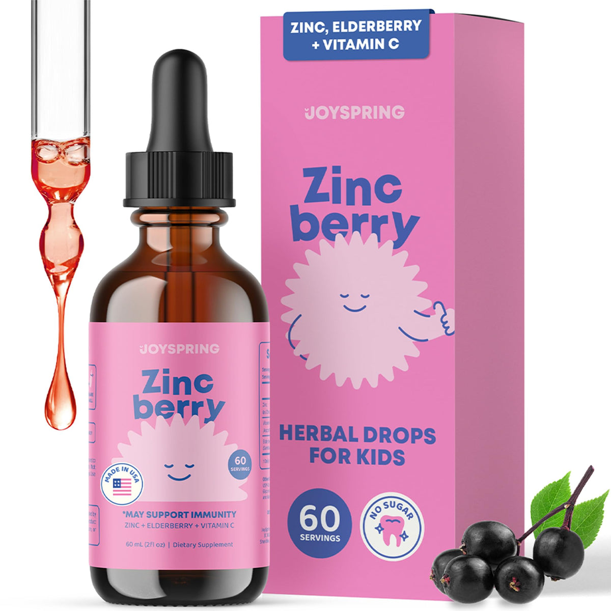 JoySpring ZincBerry Kids Zinc Drops Elderberry - 2 fl oz