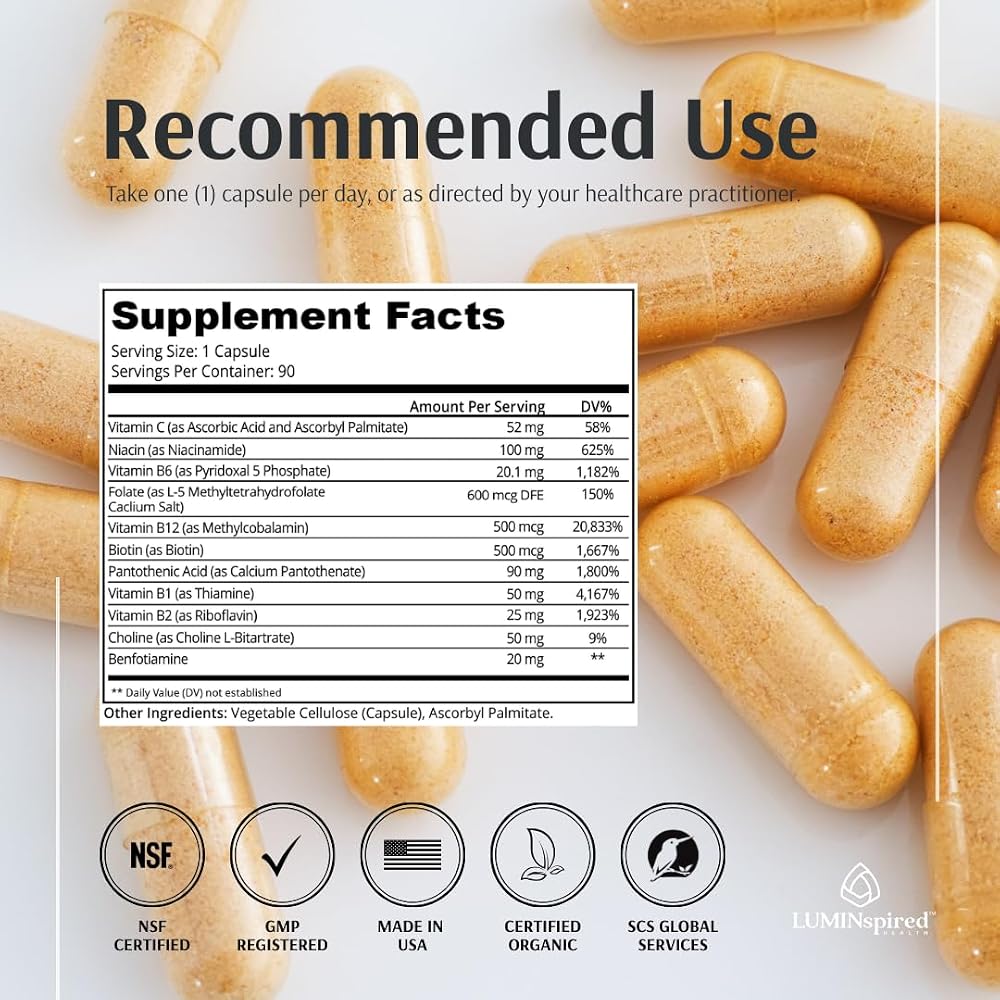LUMINSPIRED HEALTH Vitamin B Complex with Vitamin C & Biotin - 90 Capsules - image 5