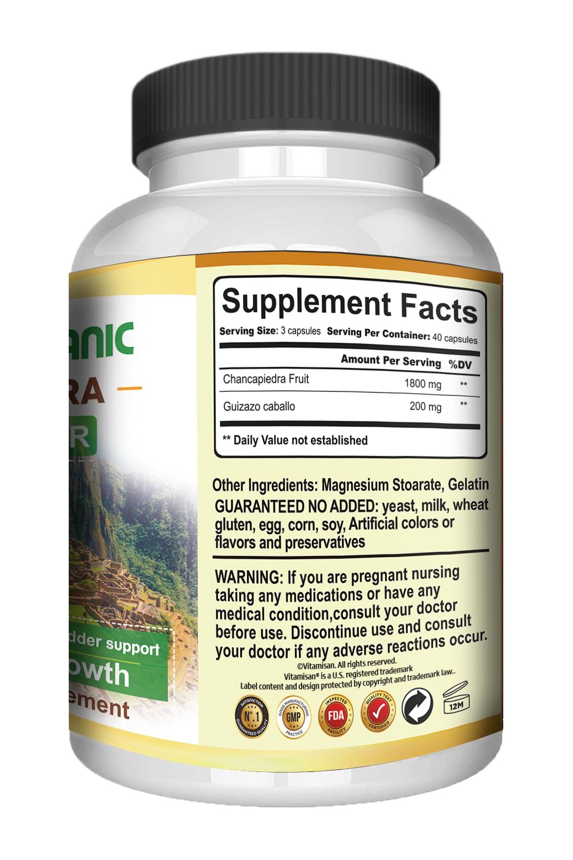 VITAMISAN Organic Chancapiedra Kidney Stone Support - 120 Capsules - image 4