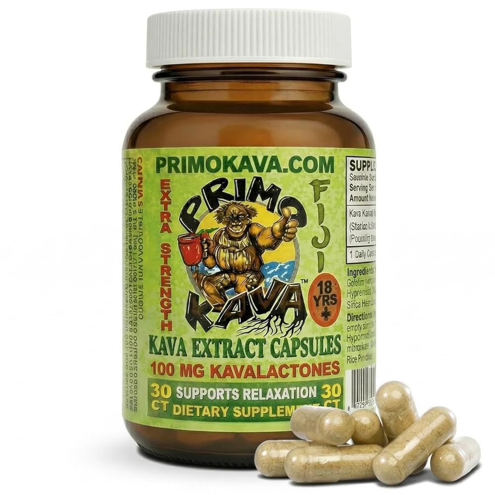 PRIMO KAVA Kava Capsules 100mg Calm & Relaxation - 30 Count