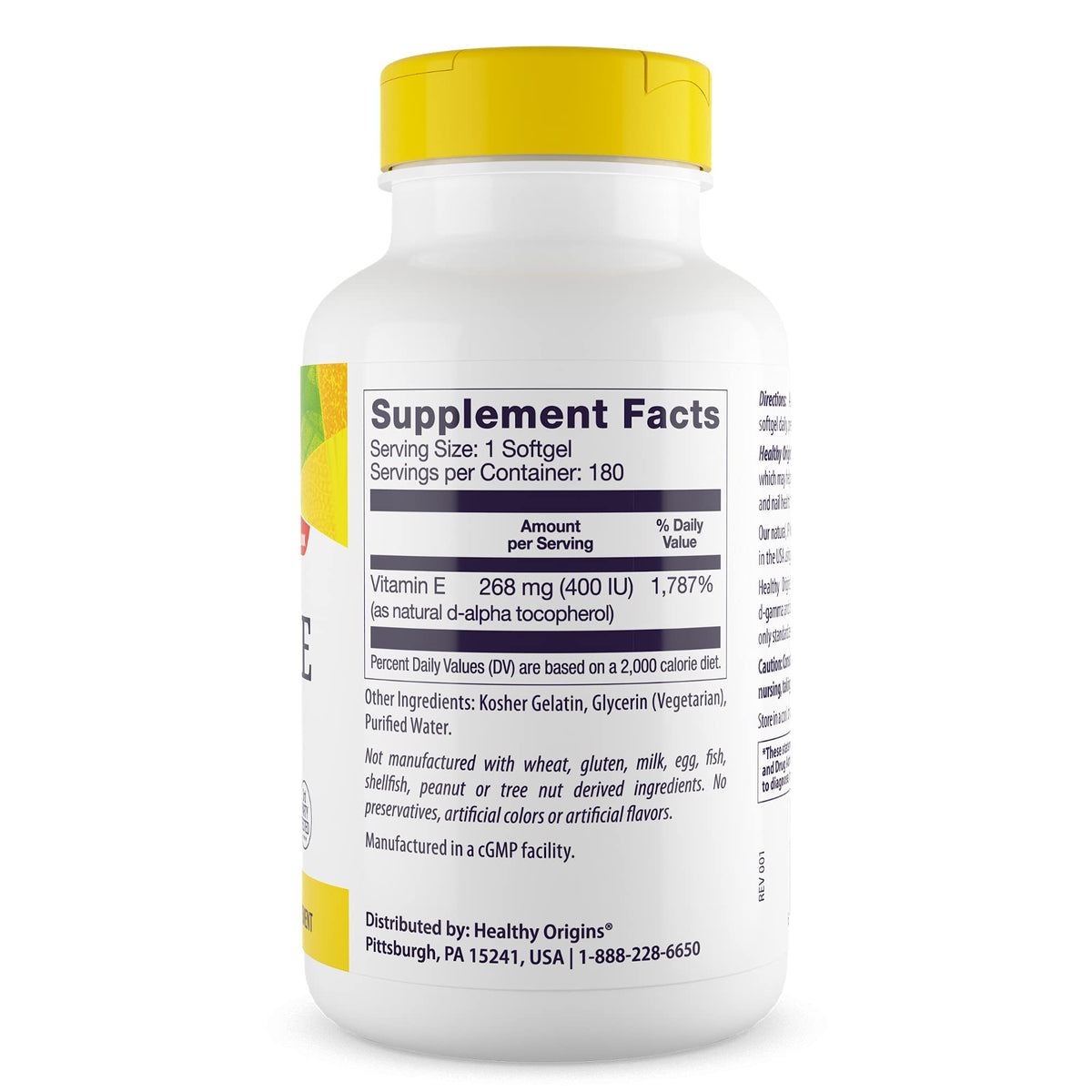 Healthy Origins Vitamin E 400 IU Natural Mixed Tocopherols - 180 Softgels - image 3