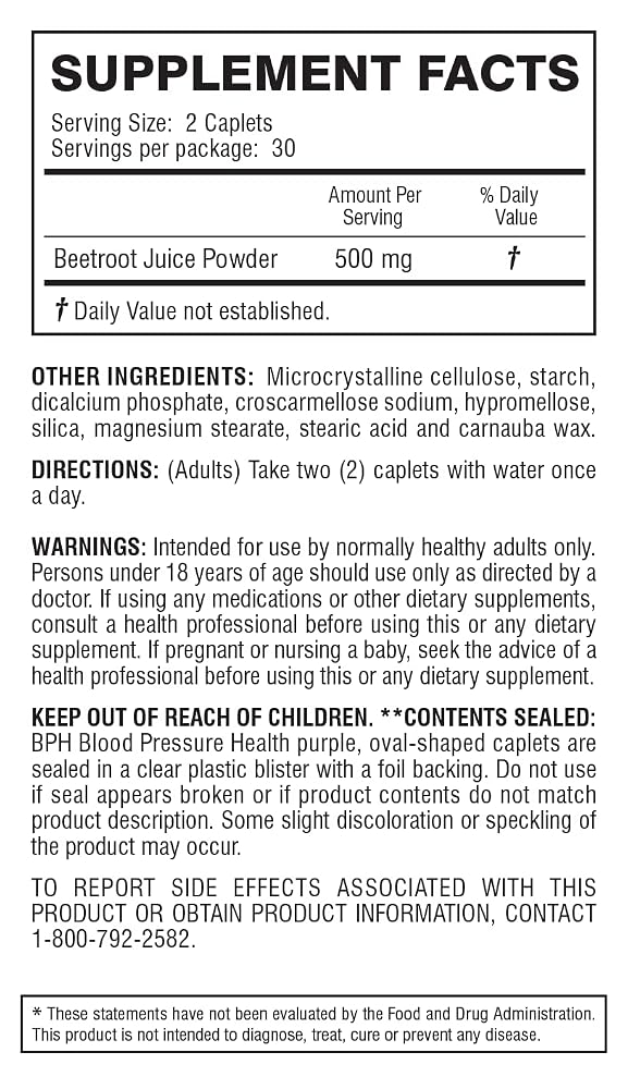 BPH Blood Pressure Health Beetroot Caplets - 60 Count - image 3