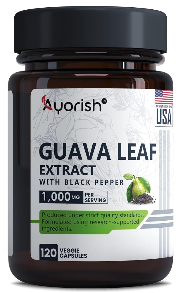 Ayorish Guava Leaf Extract 1000mg Capsules - 120 Count