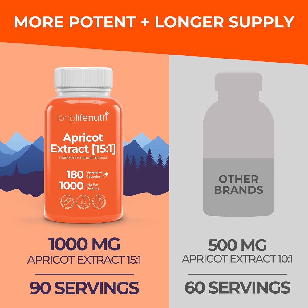 LongLifeNutri Apricot Extract 1000mg - 180 Vegetarian Capsules - image 3