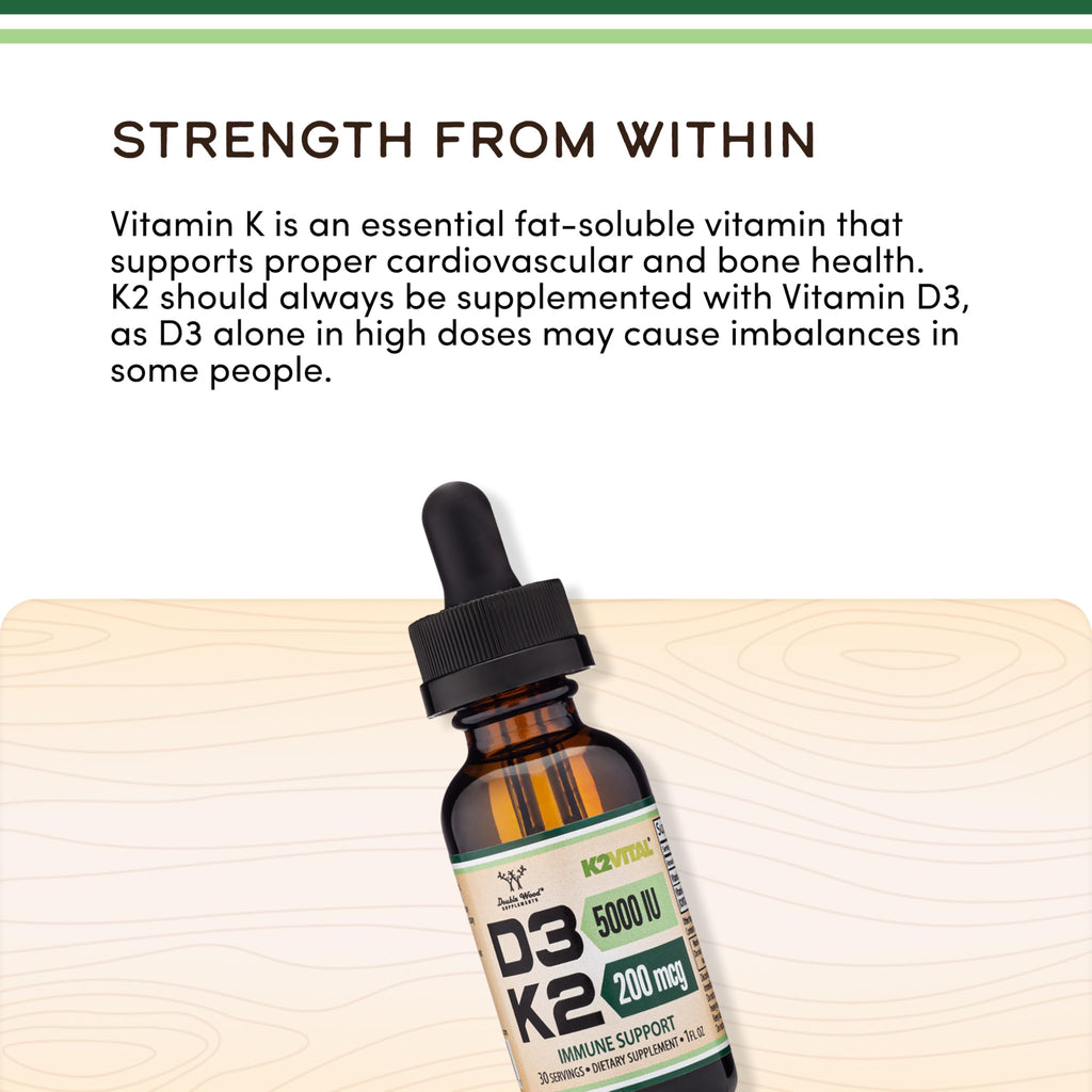 Double Wood Supplements Vitamin D3 + K2 Drops 5000 IU - 30 Servings - image 4