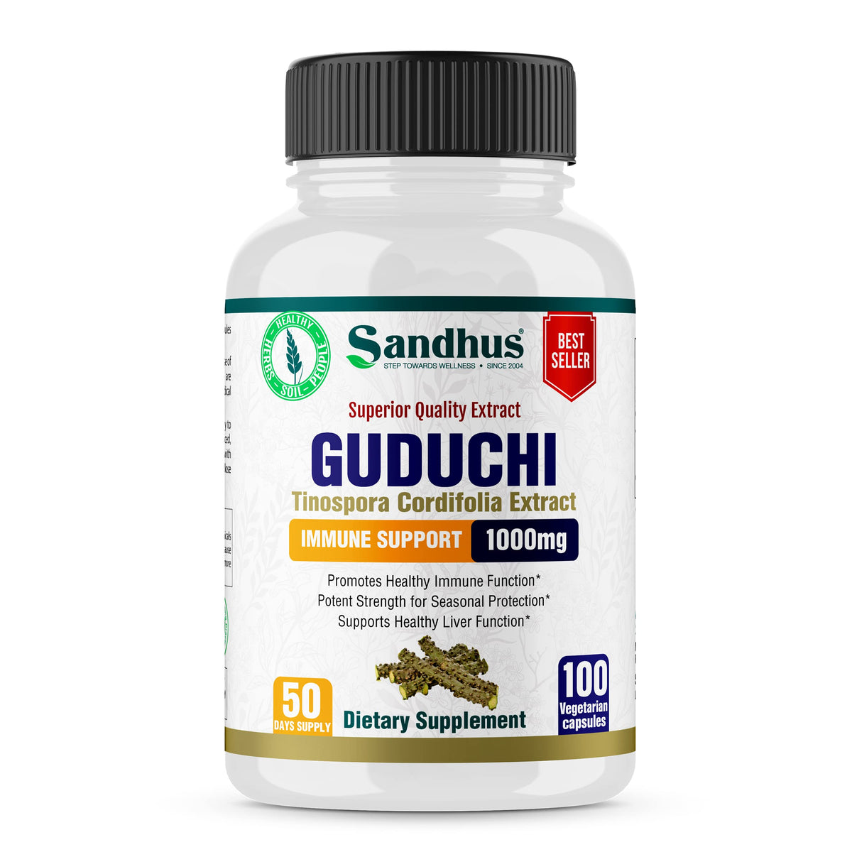 Sandhu's Guduchi Giloy 1000mg Immune Support - 100 Vegetarian Capsules