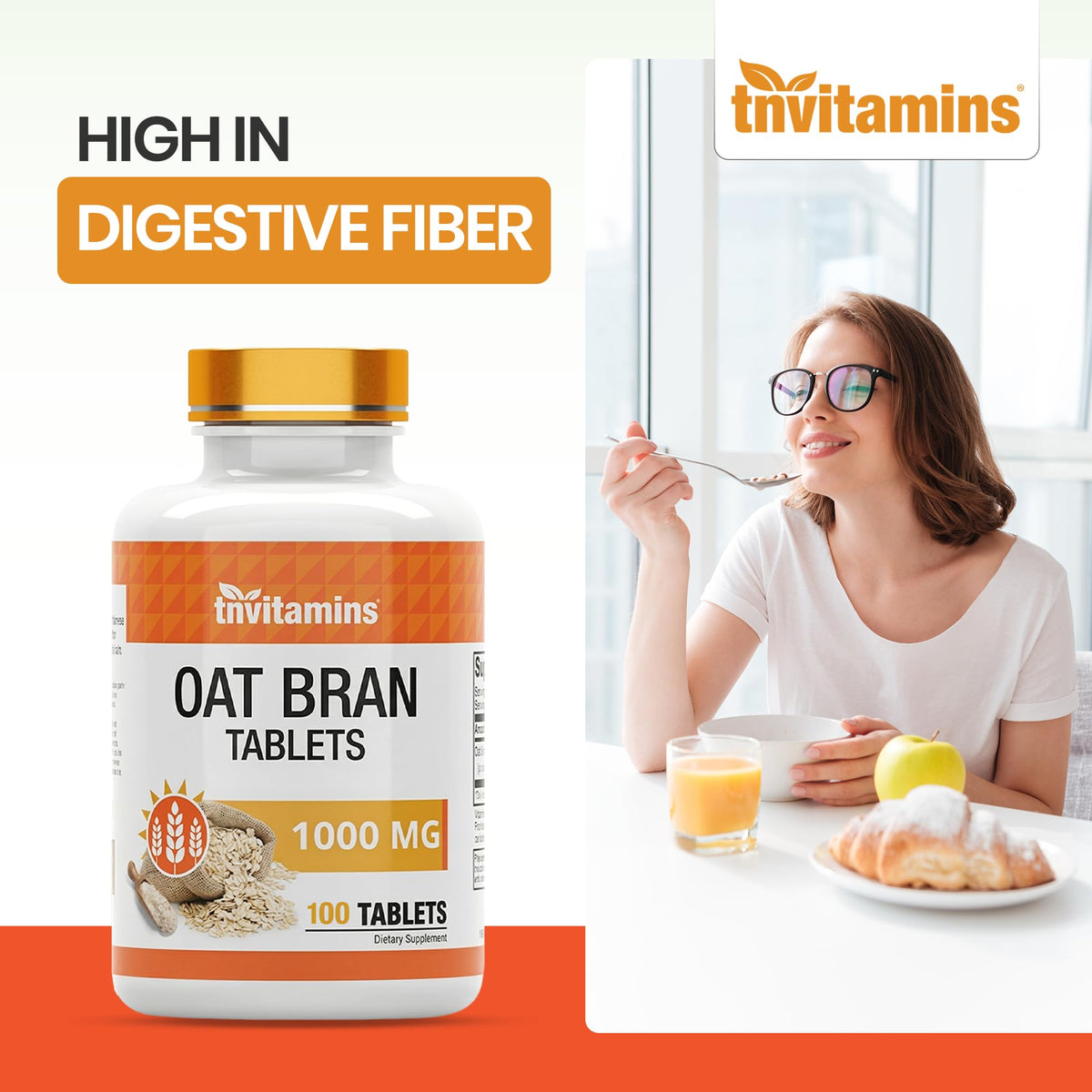 tnvitamins Oat Bran Tablets Digestive Fiber - 100 Tablets - image 5