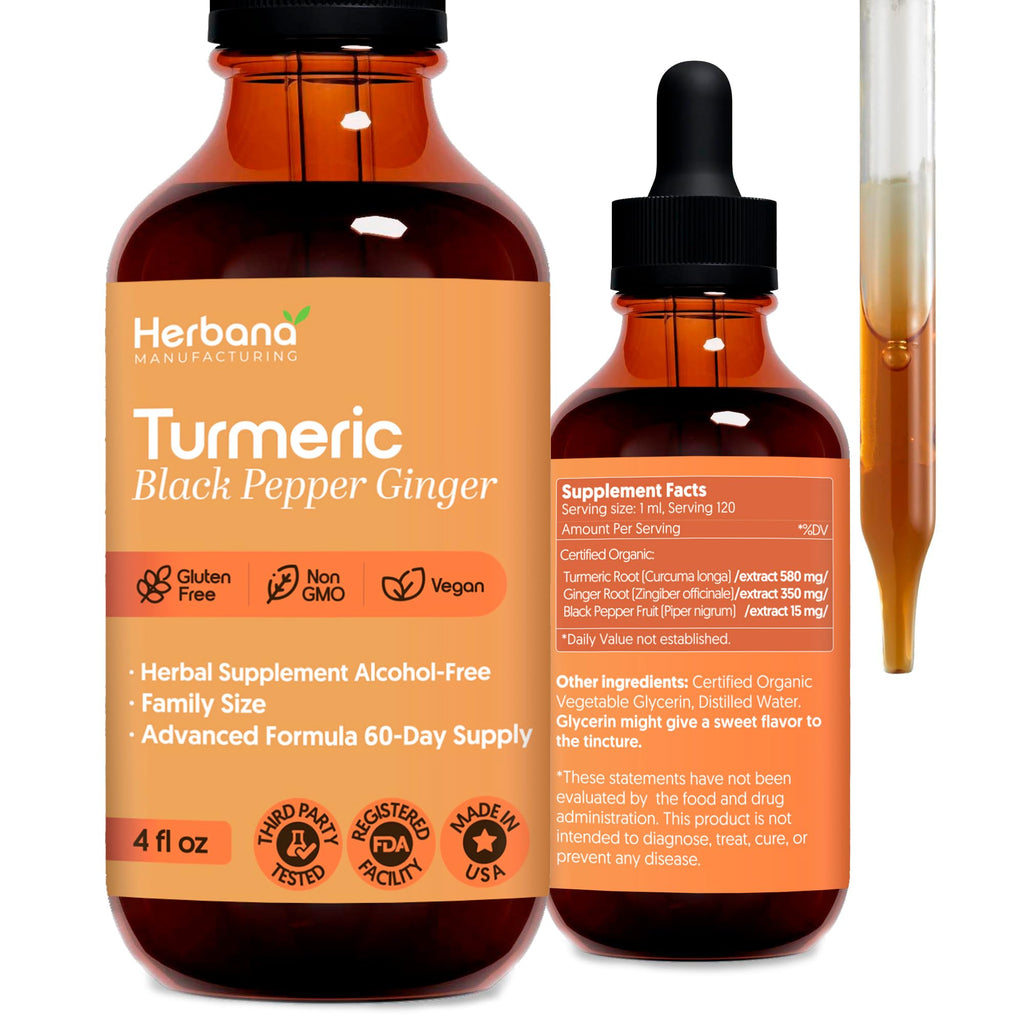 Herbana Turmeric Liquid Extract with Ginger & Black Pepper - 4 FL OZ