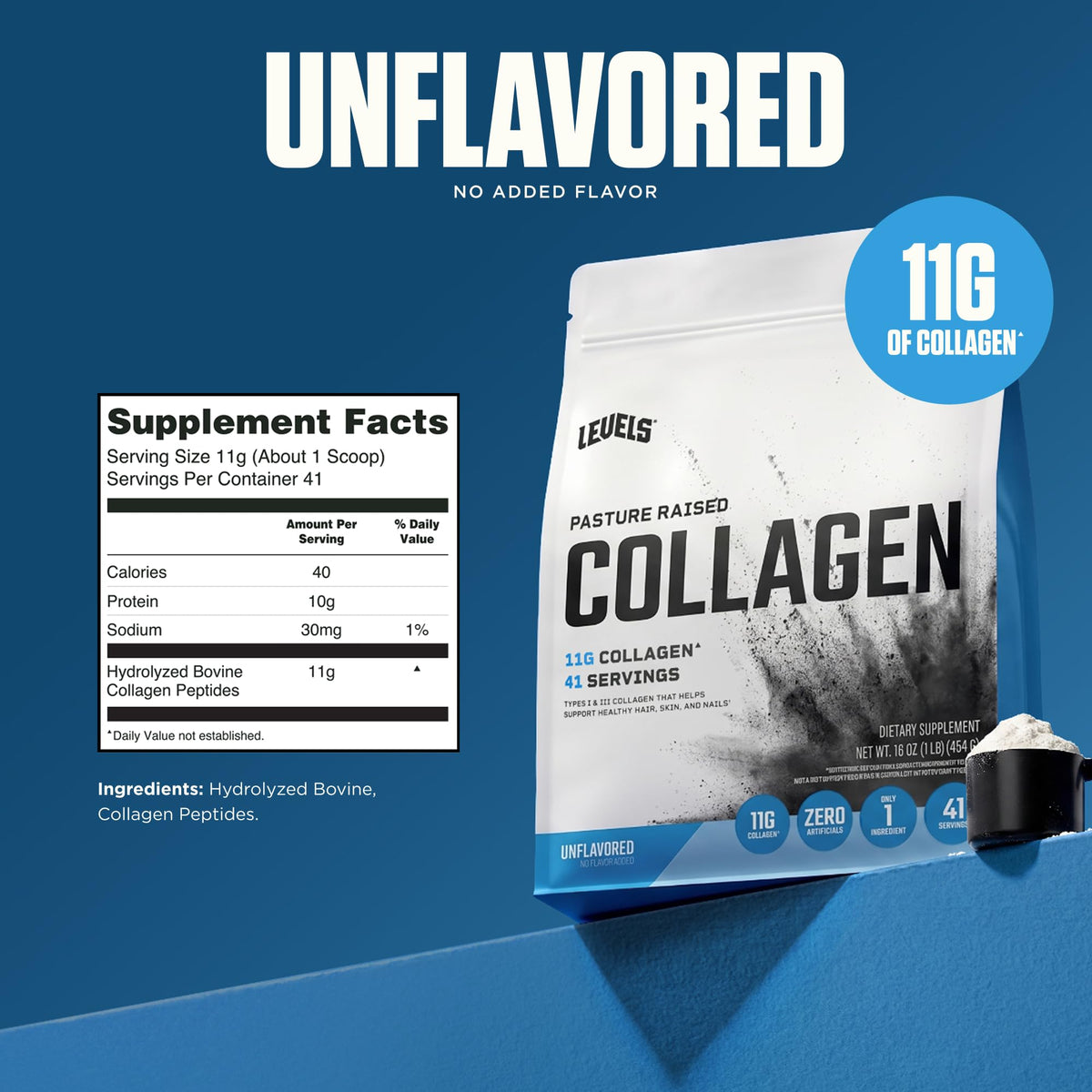 Levels Nutrition Collagen Peptides Unflavored Powder - 1 Pound - image 3
