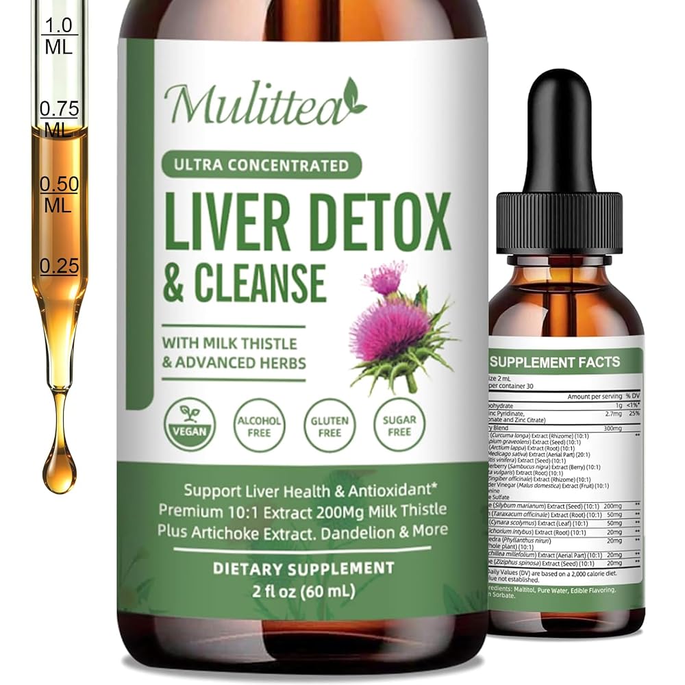 Mulittea Liver Health & Lymphatic Drainage Drops with Milk Thistle - 60ml