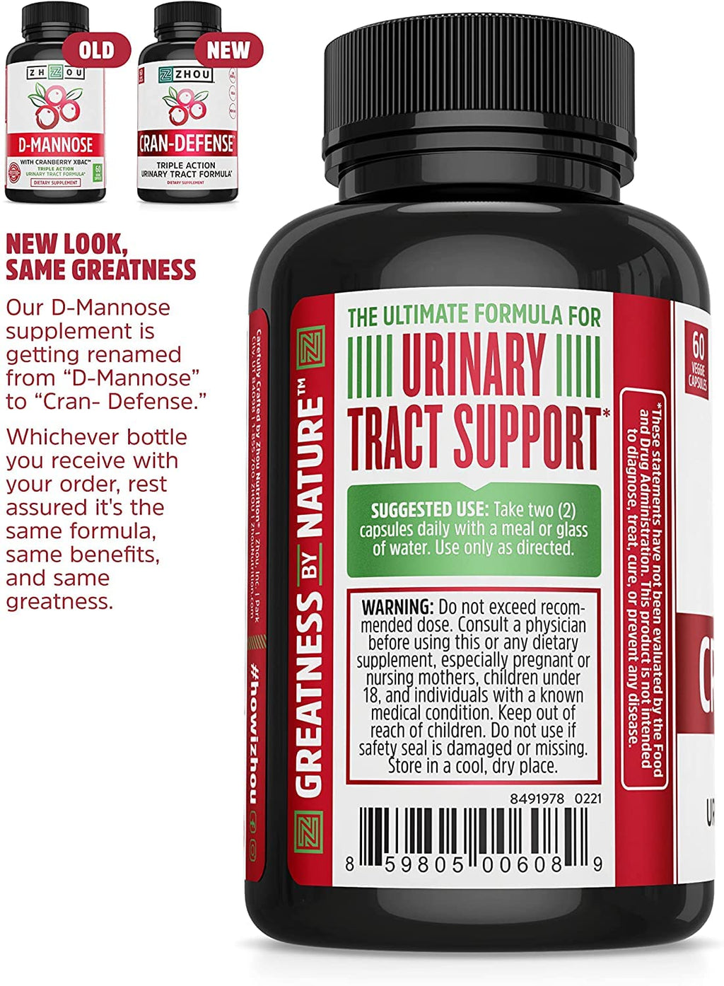ZHOU Cran-Defense Cranberry Pills Urinary Tract Support - 60 Capsules - image 5