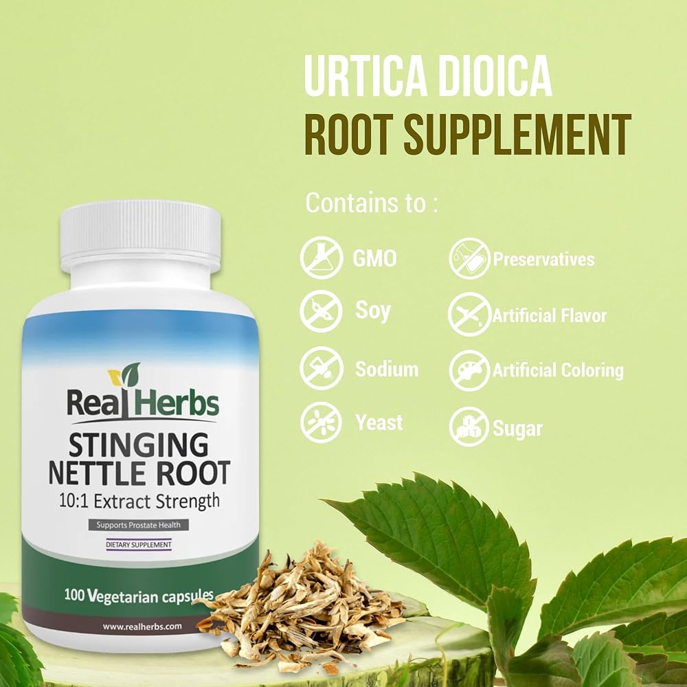 Real Herbs Stinging Nettle Root Extract 750mg - 100 Vegetarian Capsules - image 3