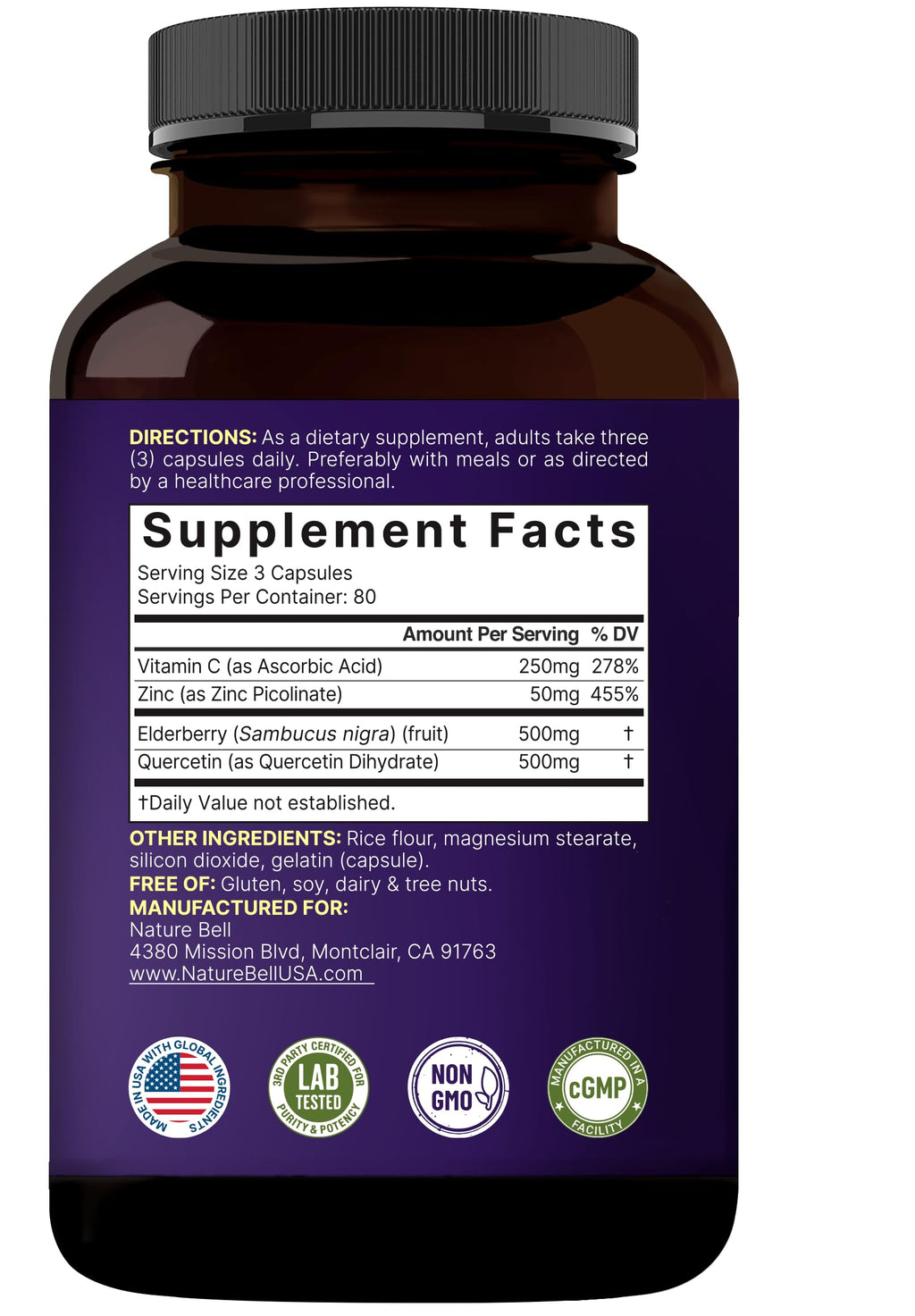NatureBell Elderberry with Vitamin C, Zinc & Quercetin - 240 Capsules - image 7