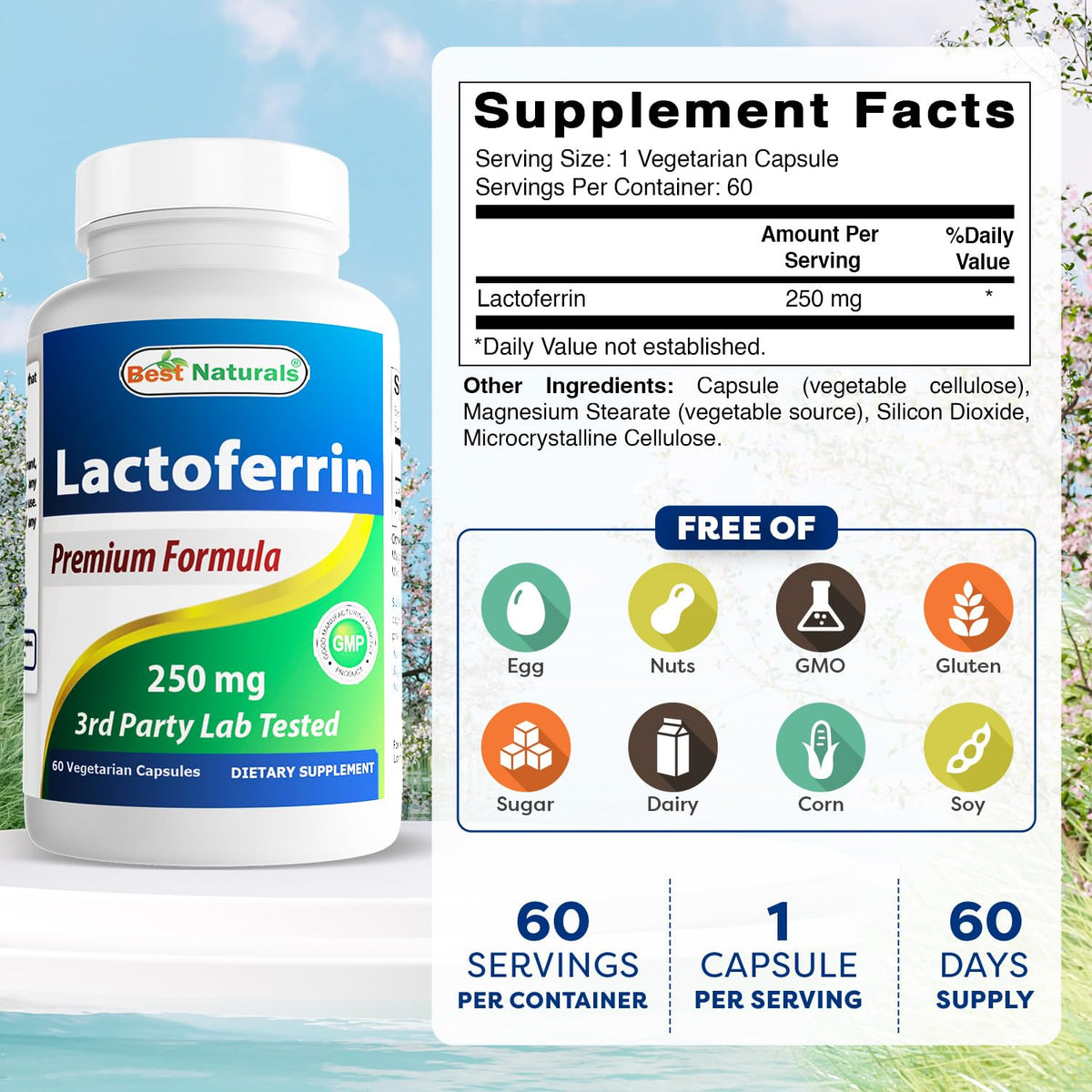 Best Naturals Lactoferrin 250 mg Vegetarian Capsules - 60 Count - image 2