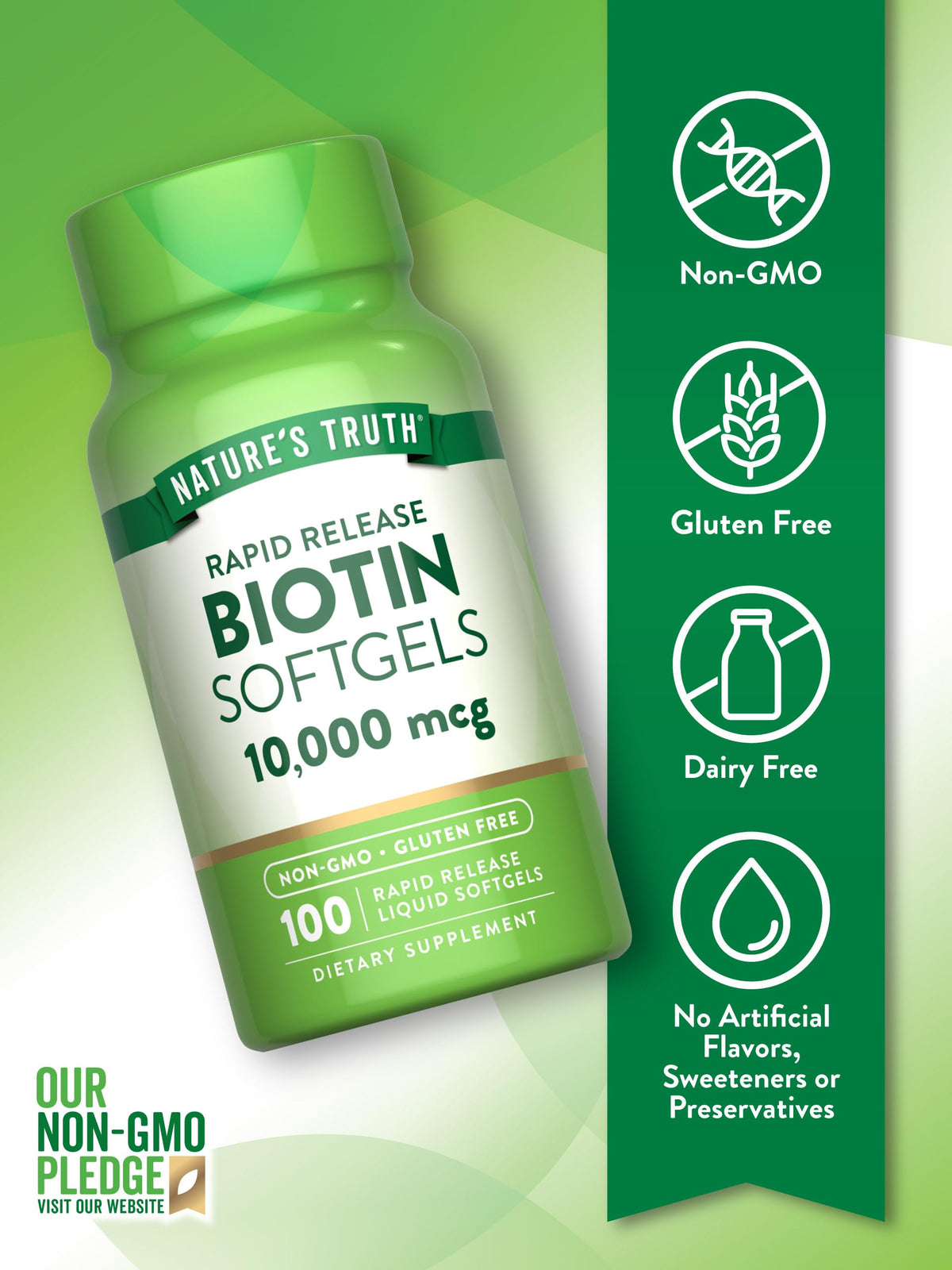 Nature's Truth Biotin 10,000mcg Rapid Release Softgels - 100 Count - image 3