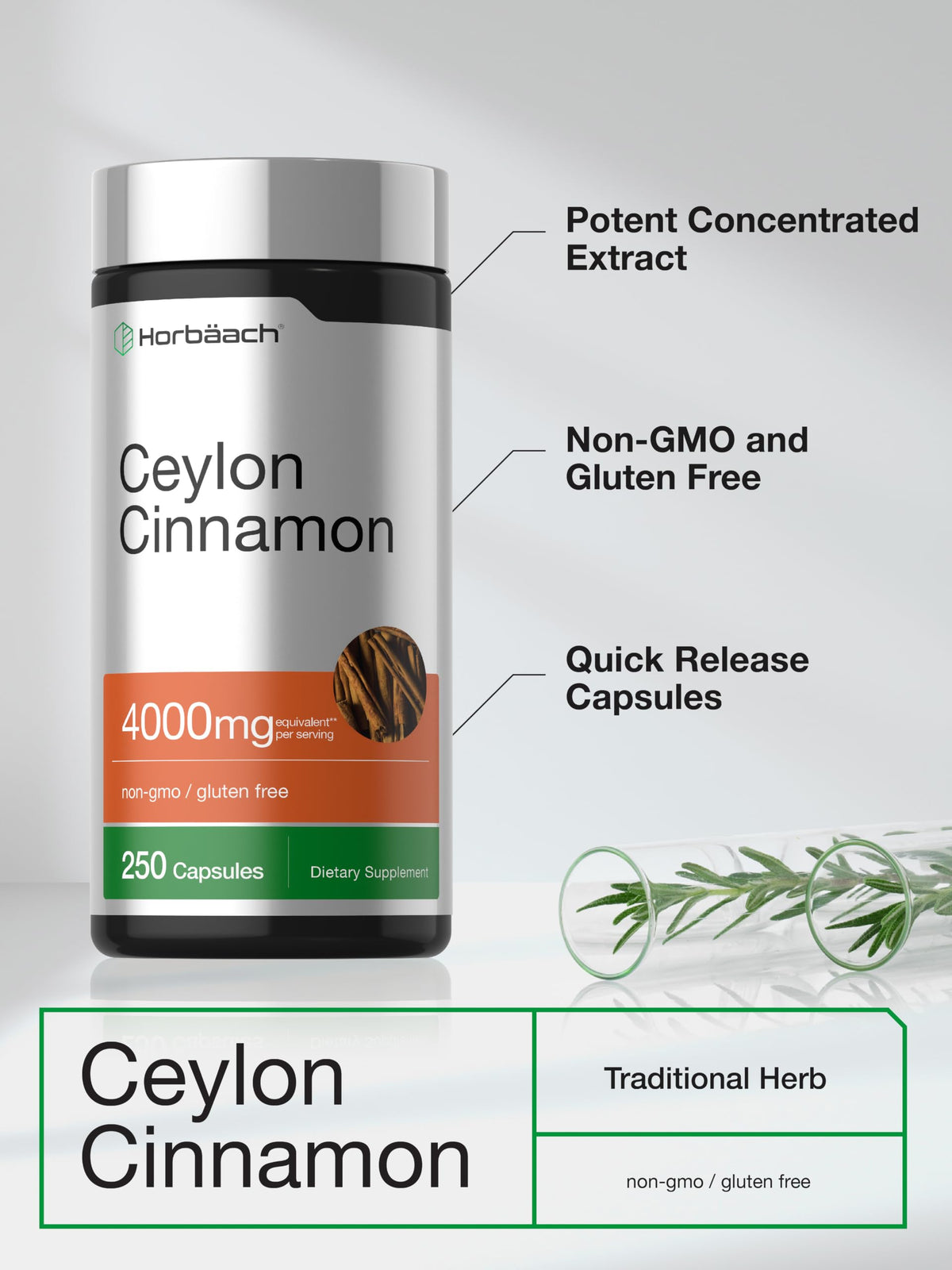 Horbäach Ceylon Cinnamon Capsules - 250 Count - image 4