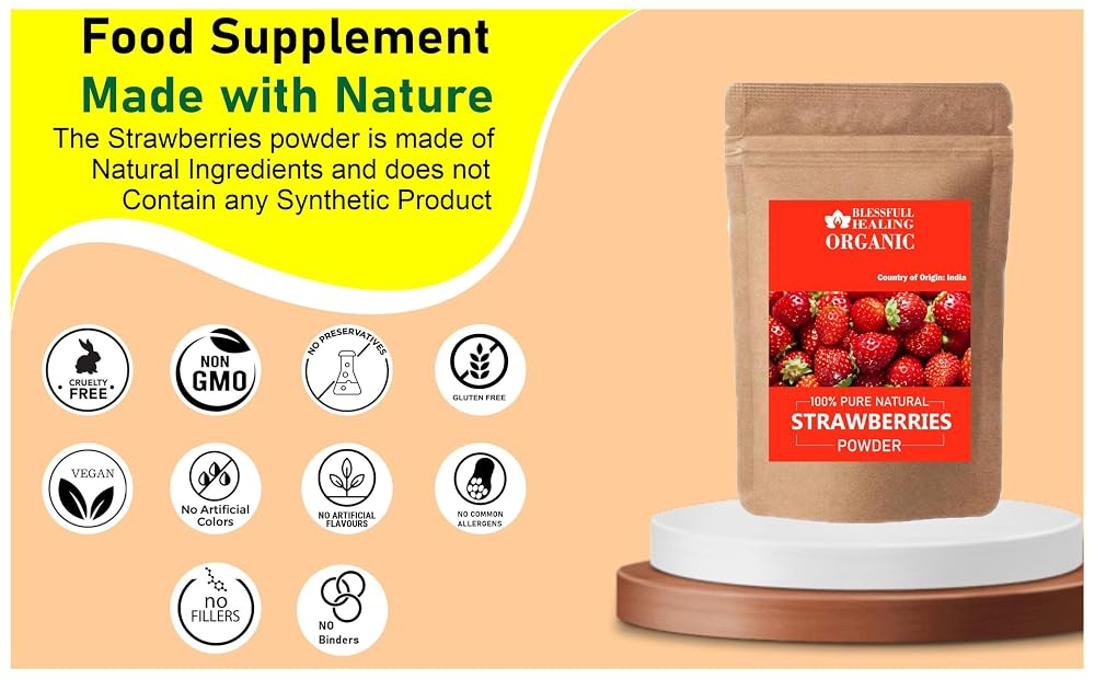 Blessfull Healing Organic Strawberries Powder 100% Pure Natural 200