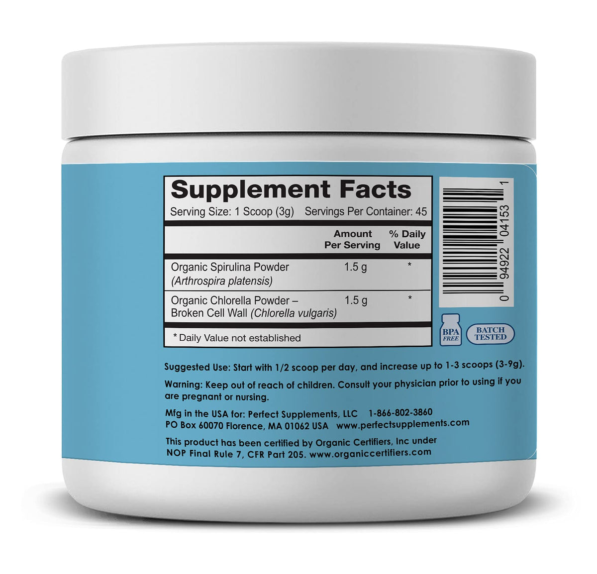 Perfect Supplements Aquatic Greens Powder Spirulina Chlorella - 135g - image 2