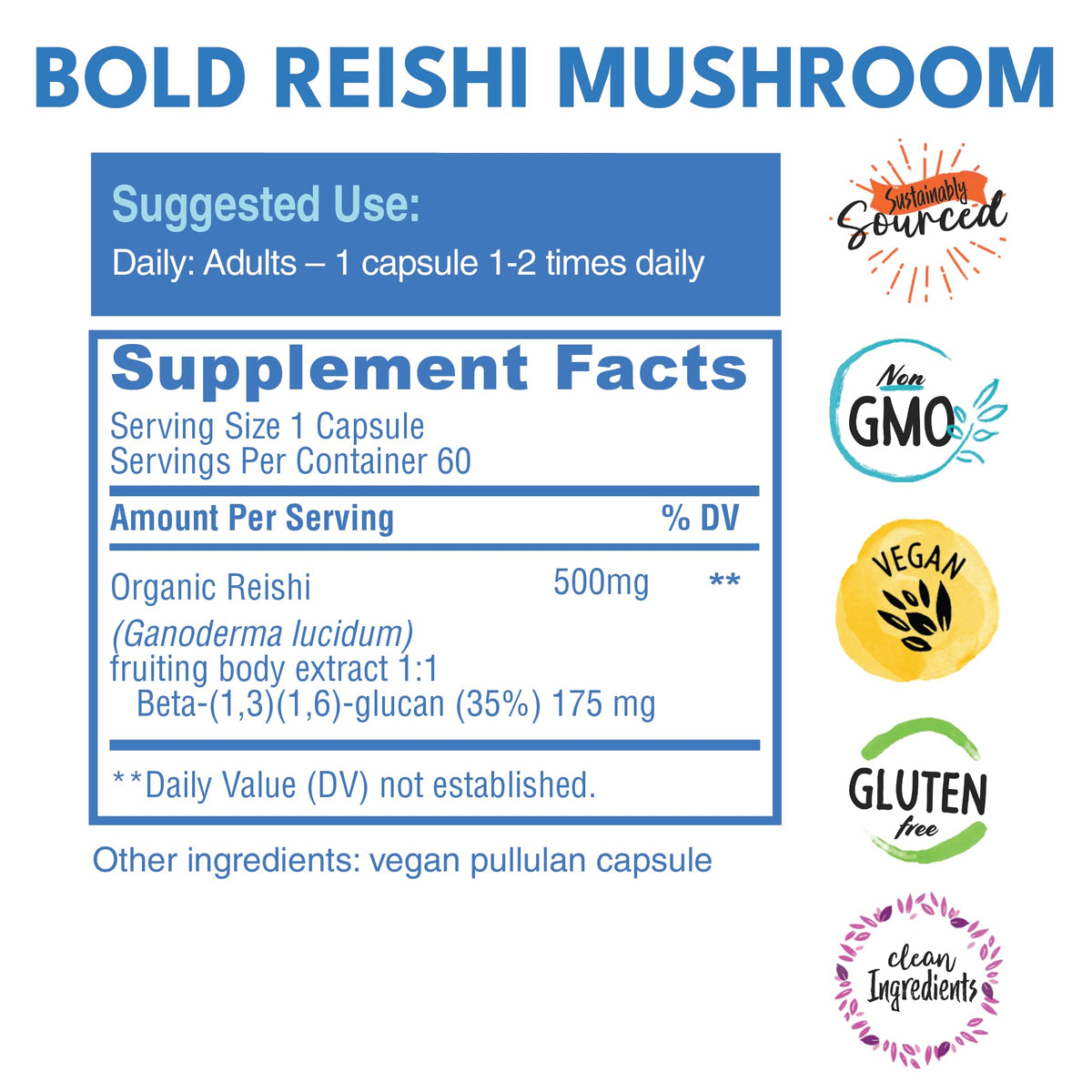 Bold Botanica Organic Reishi Mushroom Capsules - 60 Count - image 2
