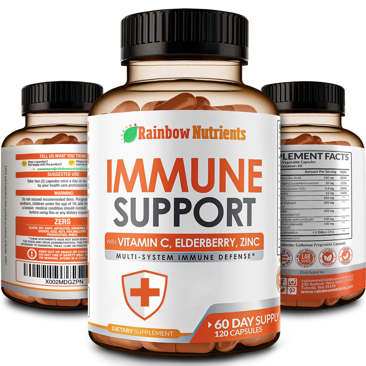 Rainbow Nutrients 10-in-1 Immune Support Supplement - 120 Capsules