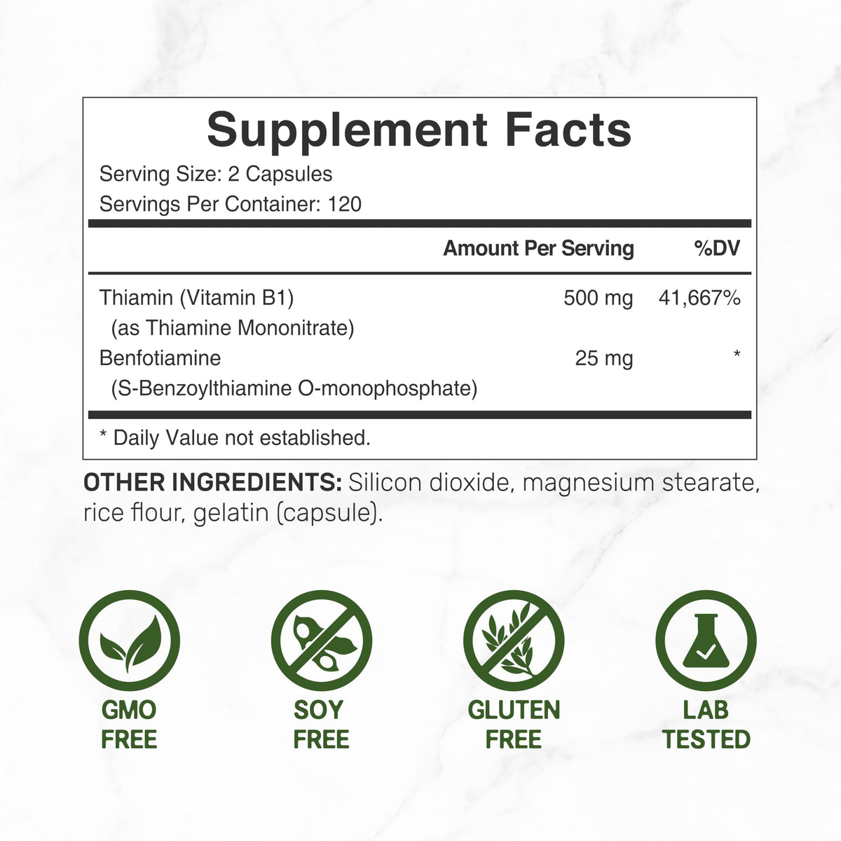Deal Supplement Vitamin B1 500mg with Benfotiamine - 240 Capsules - image 2