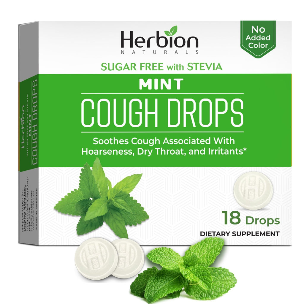 HERBION Naturals Sugar-Free Mint Cough Drops with Stevia - 18 Count