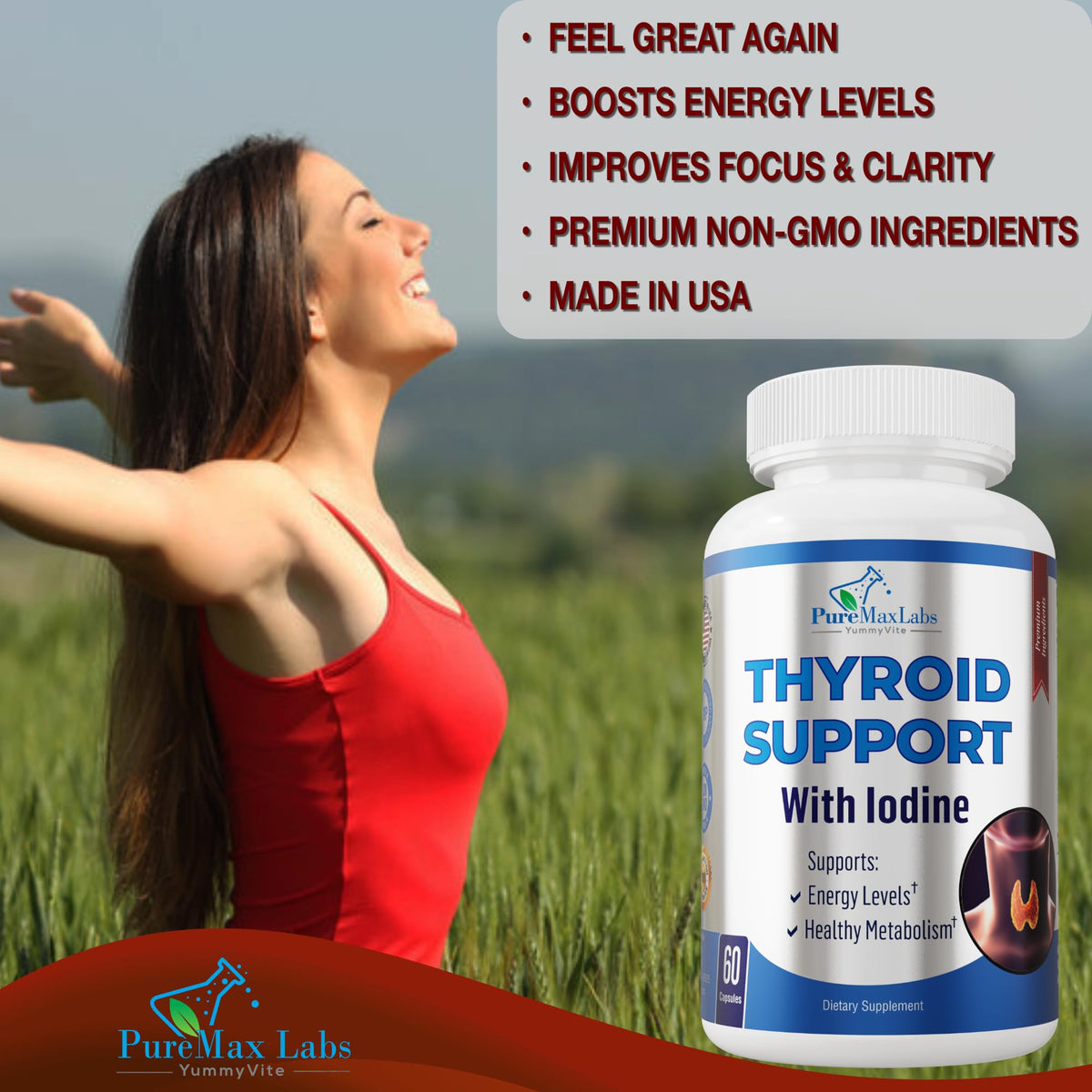 YUMMYVITE Thyroid Support with Iodine Metabolism Booster - 60 Capsules - image 3