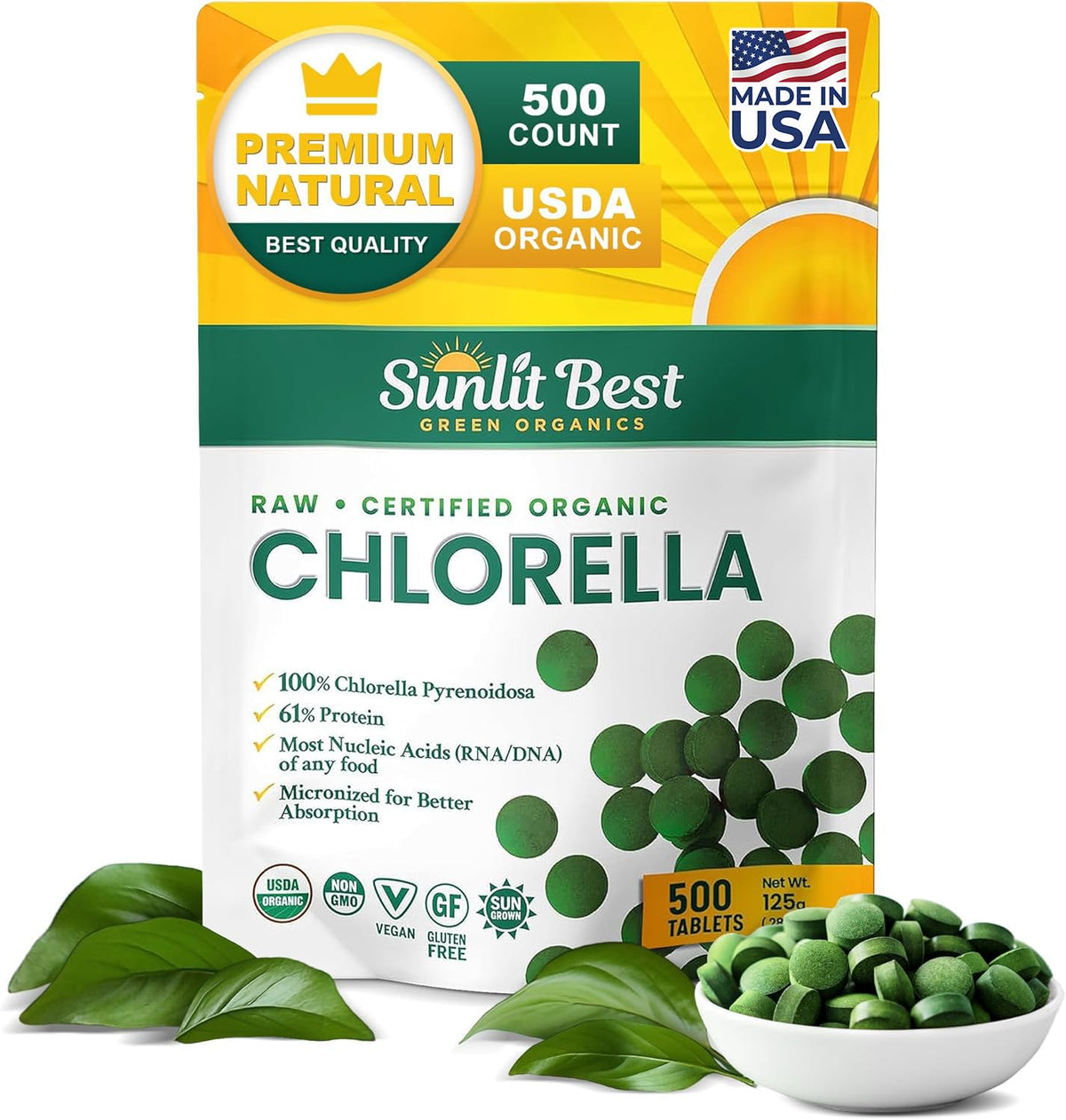 Sunlit Best USDA Organic Premium Chlorella Tablets