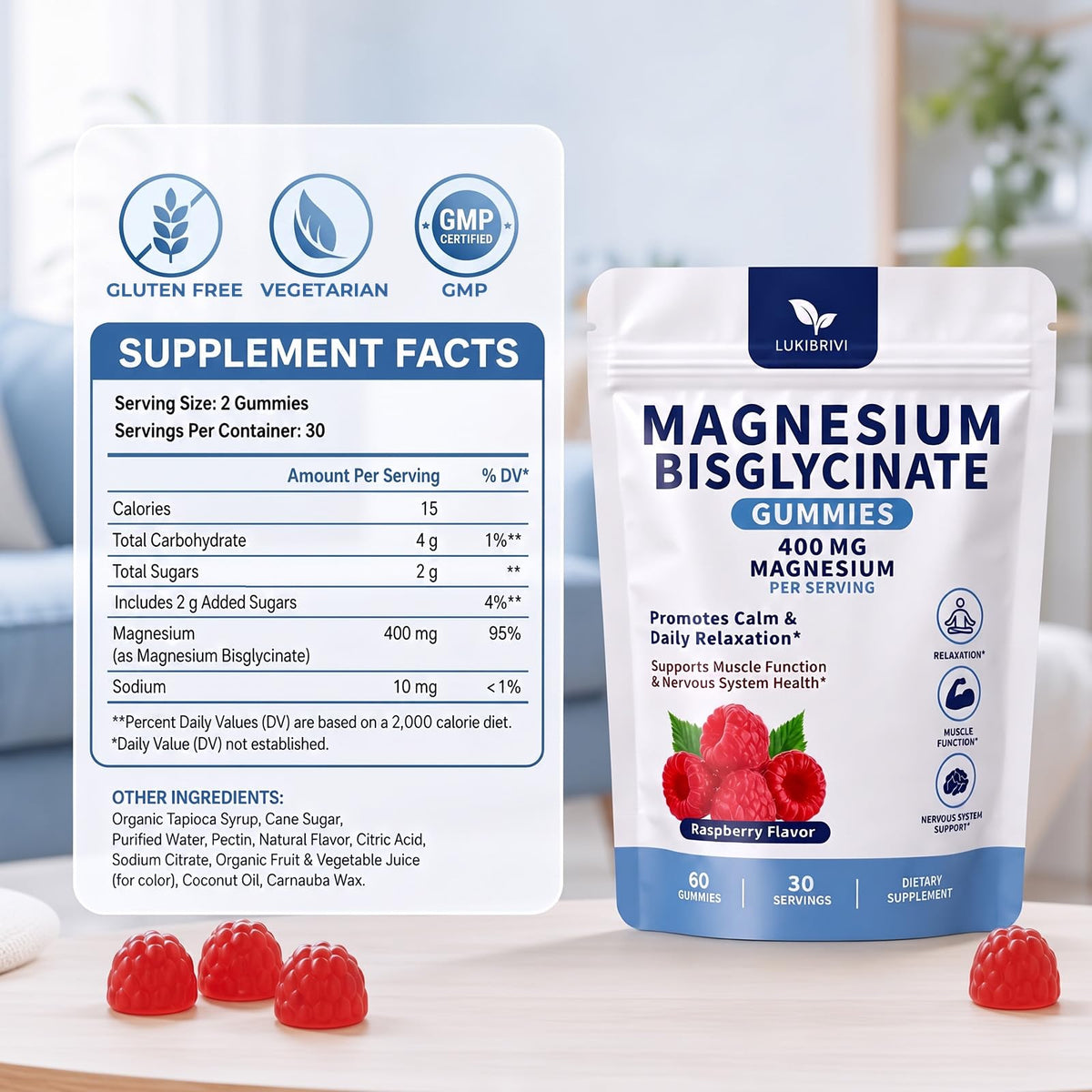 Lukibrivi Magnesium Bisglycinate Gummies 400mg - 60 Gummies - image 2