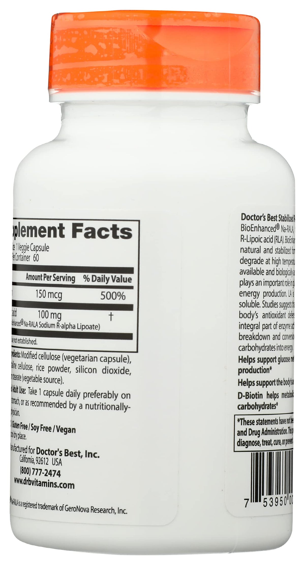 Doctor's Best Stabilized R-Lipoic Acid 100 MCG - 60 Vegetarian Capsules - image 2