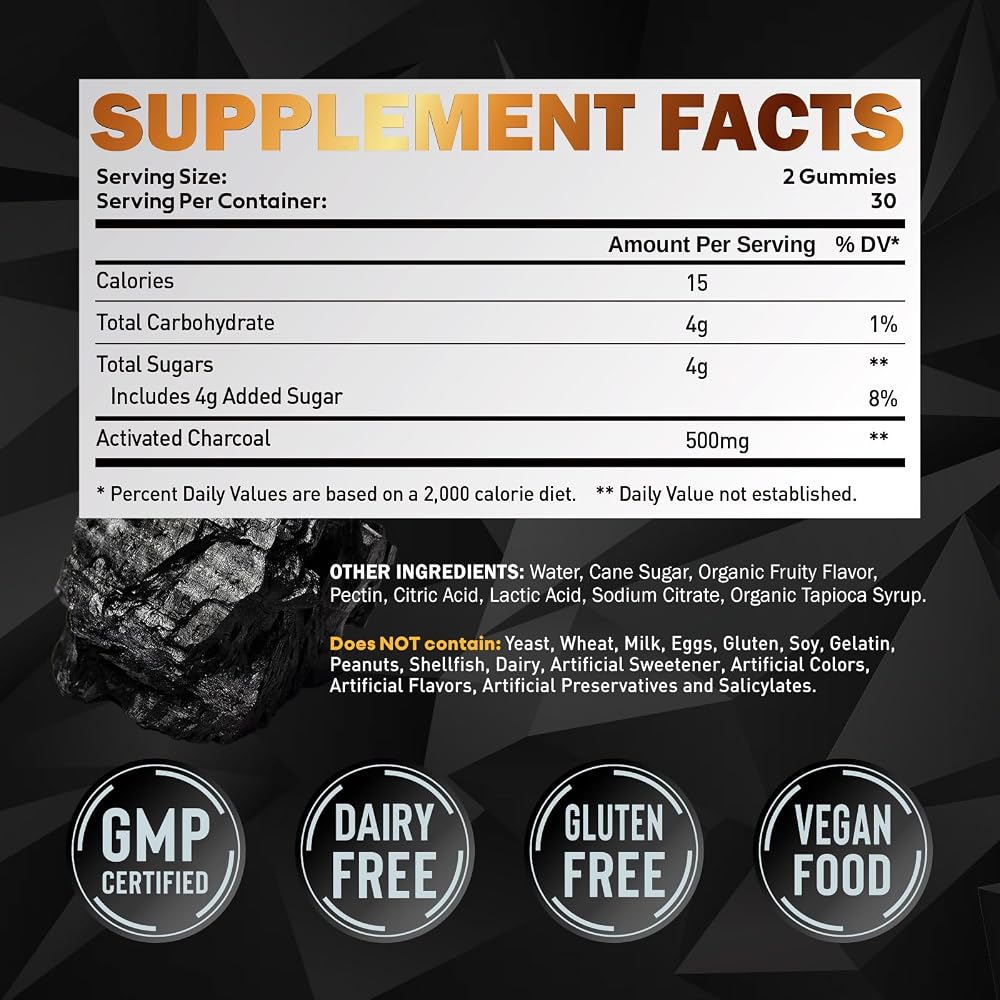 duwhot Activated Charcoal Gummies for Kids, 500mg - 60 Gummies - image 2