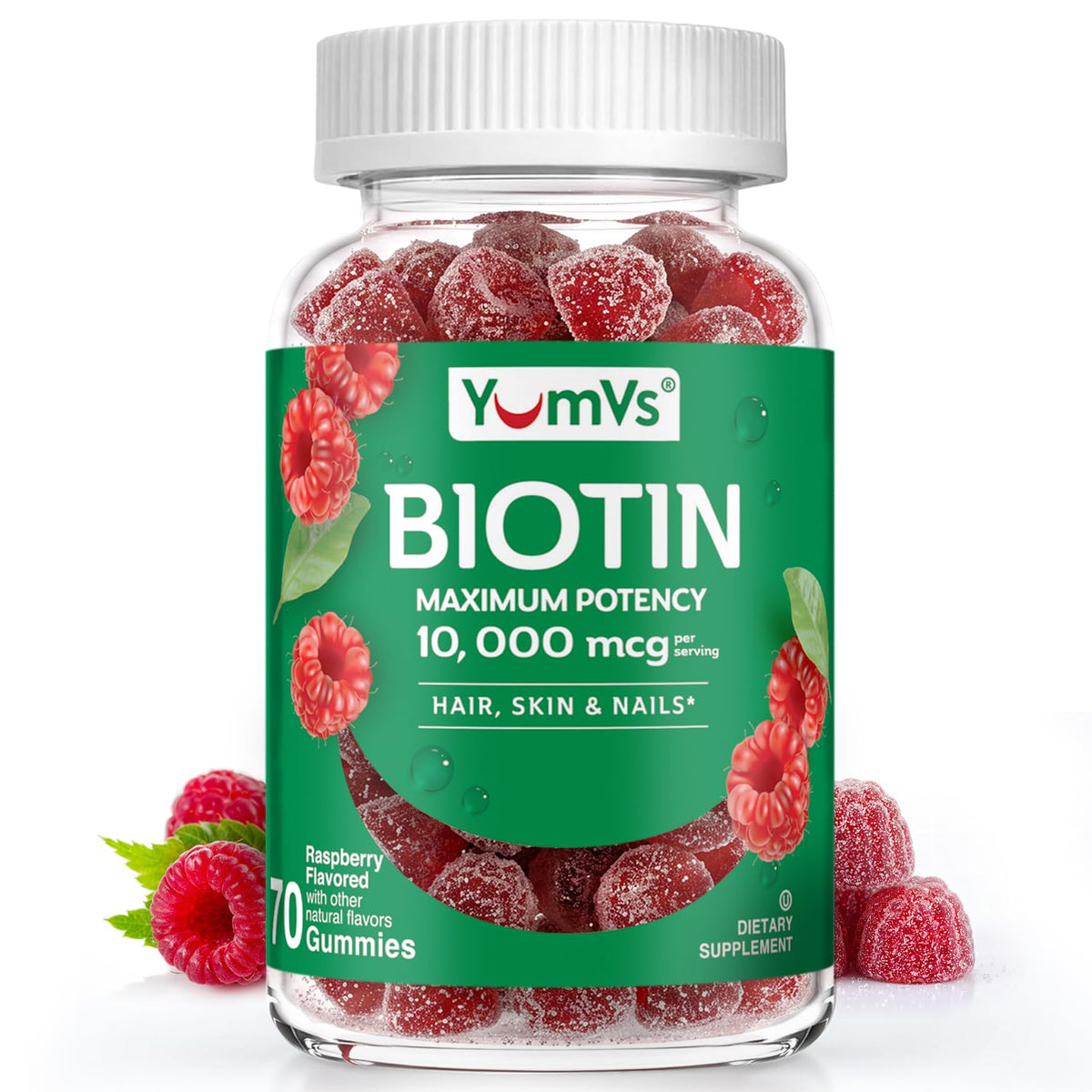 YUM-V'S Biotin Gummies 10,000 mcg for Hair, Skin & Nails - 70 Count