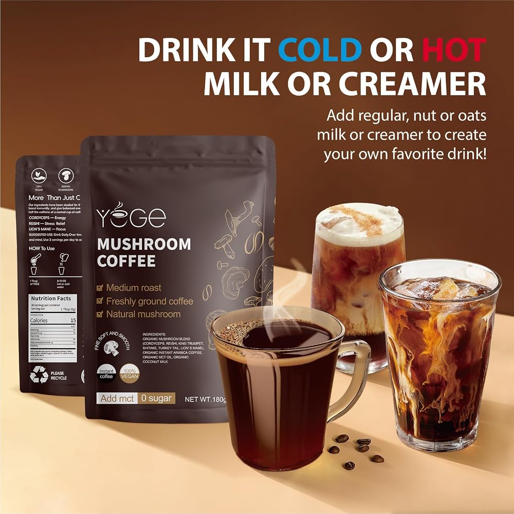 YEGE Mushroom Coffee, Instant Organic Mushroom Coffee