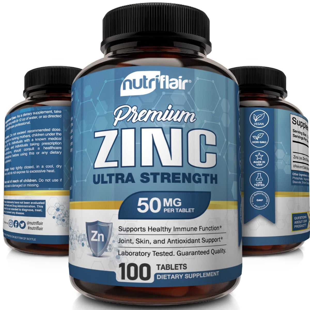 NutriFlair Zinc Gluconate 50mg Immune Support - 100 Tablets - image 3