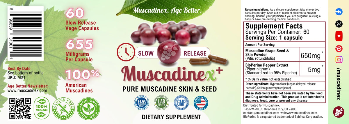 MUSCADINEX Whole Muscadine Supplement Antioxidant - 1 Capsules - image 2