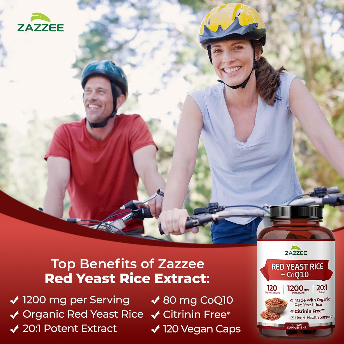 Zazzee Organic Red Yeast Rice 20:1 Extract with CoQ10 - 120 Capsules - image 3