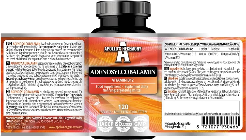 APOLLO'S HEGEMONY Adenosylcobalamin Vitamin B12 - 120 Tablets - image 2