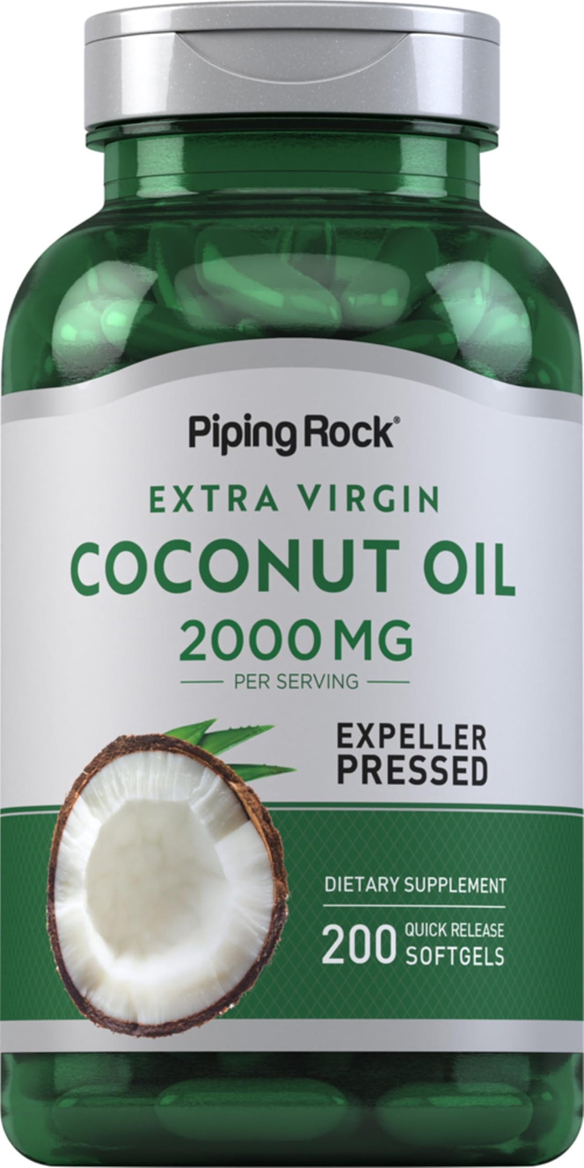 Piping Rock Coconut Oil 2000mg for Skin and Hair - 200 Softgels
