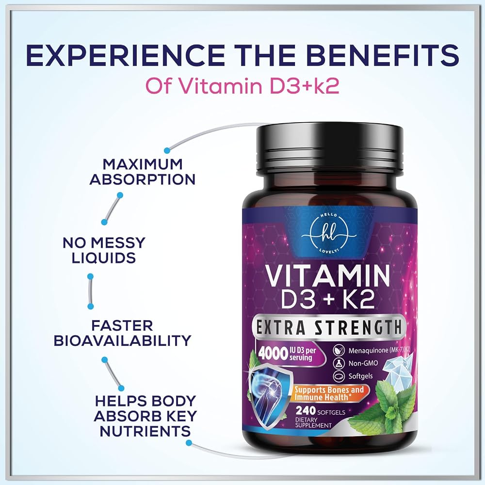 Hello Lovely! Vitamin D with K2 (MK-7) - Vitamin D3 4000IU (125mcg)