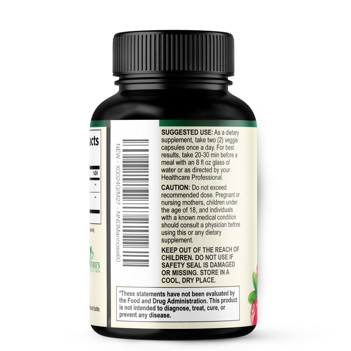 Nature's Nutrition D-Mannose 1000mg Per Serving - Cranberry