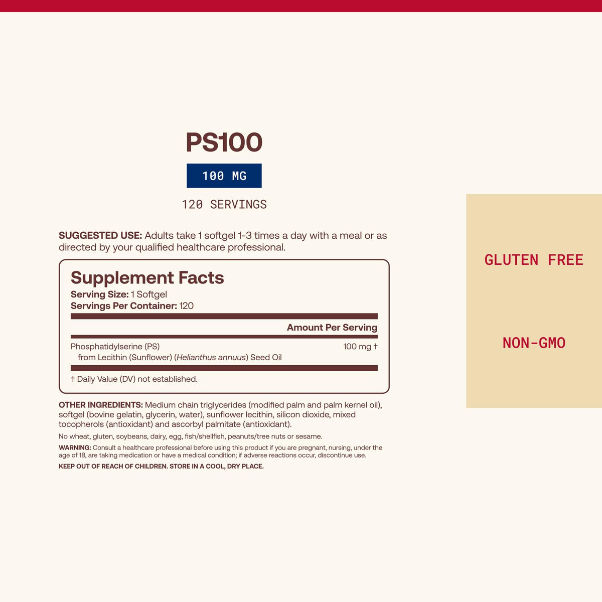 Jarrow Formulas PS100 Phosphatidylserine 100mg Brain Support - 120 Softgels - image 4