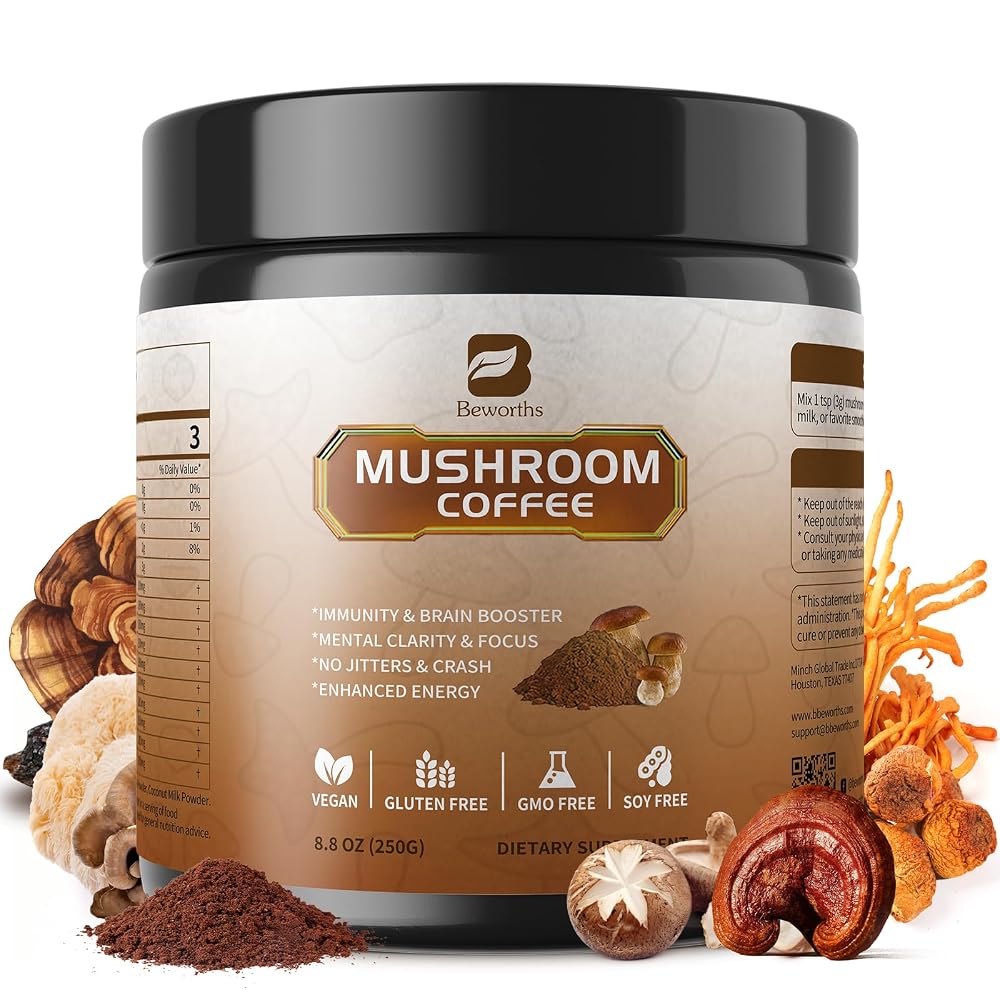 B BEWORTHS Mushroom Coffee - Lions Mane Mushroom Powder Instant