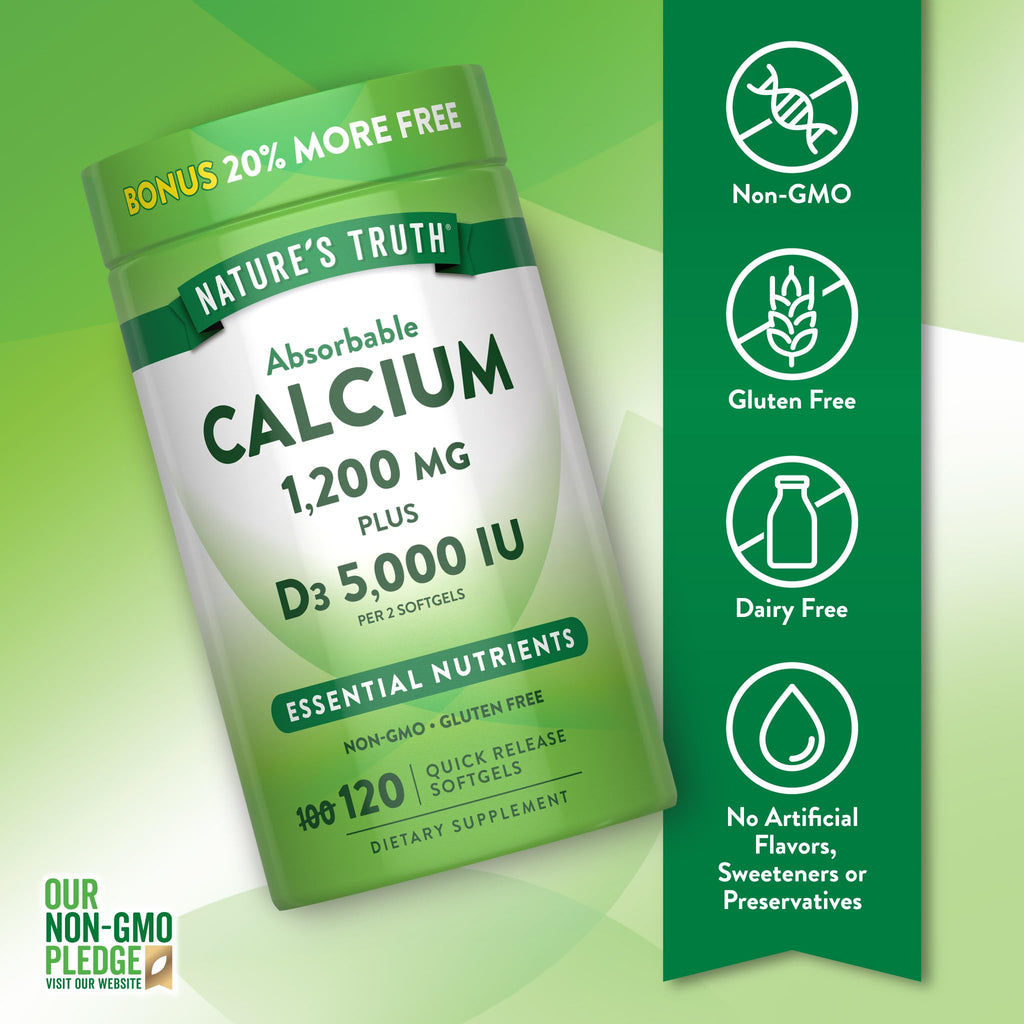 Nature's Truth Absorbable Calcium 1200 mg with Vitamin D3 - 120 Softgels - image 3