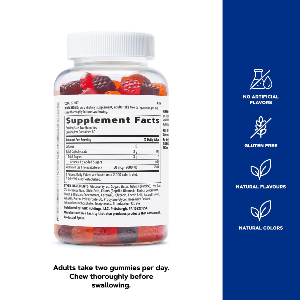 GNC Vitamin D-3 Gummies Peach & Berry - 120 Gummies - image 5