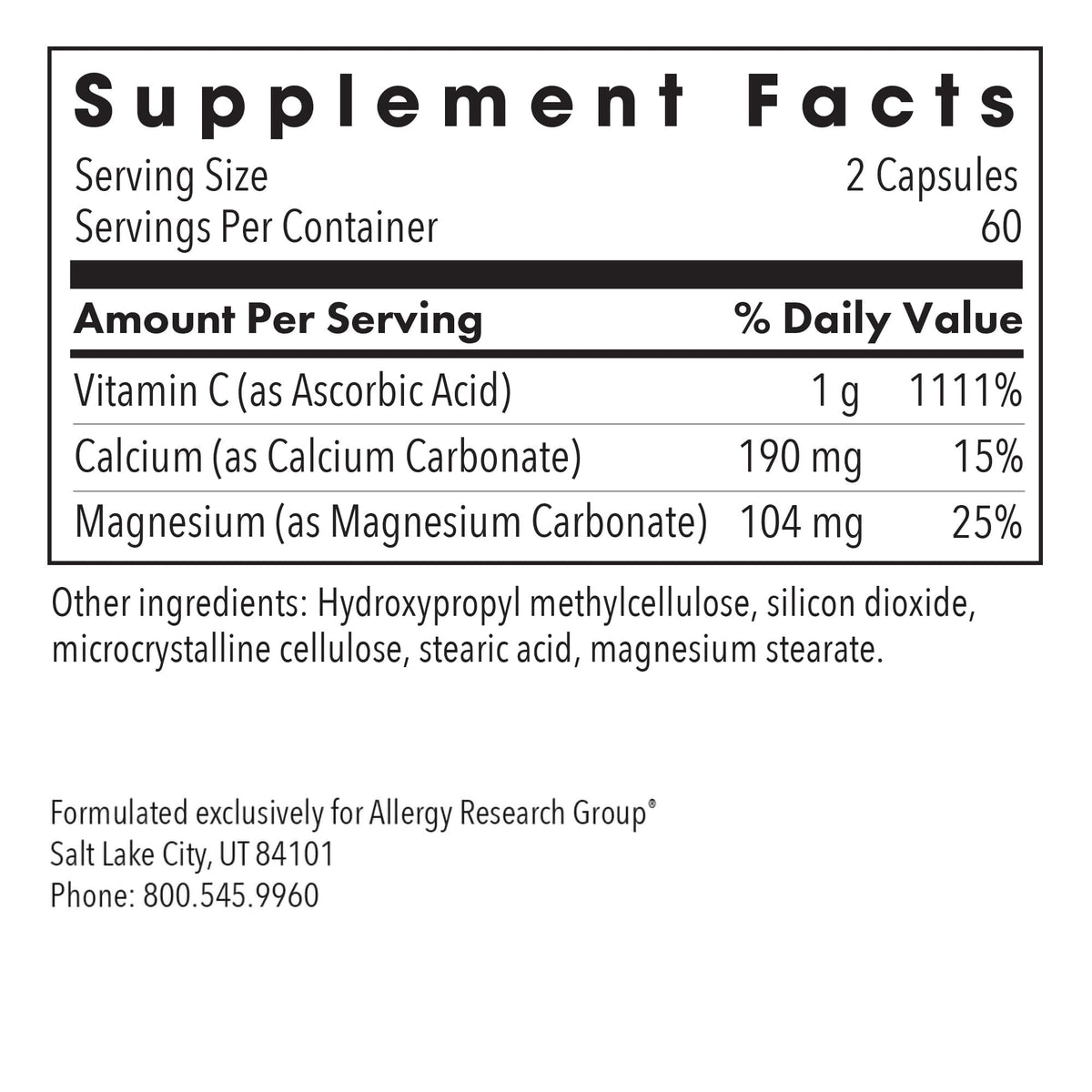 Allergy Research Group Buffered Vitamin C 1000 mg - 120 Capsules - image 2
